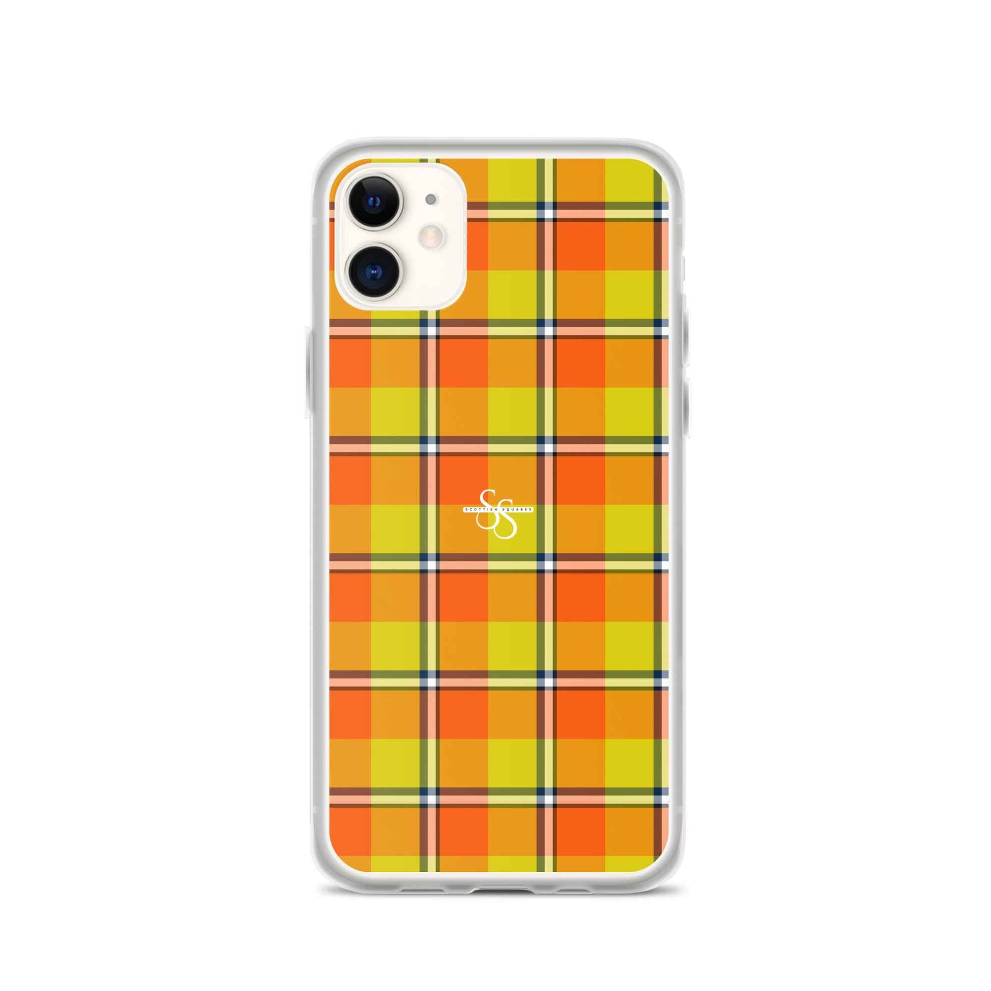 Clear Case for iPhone Blaze Orange and Bird Flower Plaid - Scottish Squares
