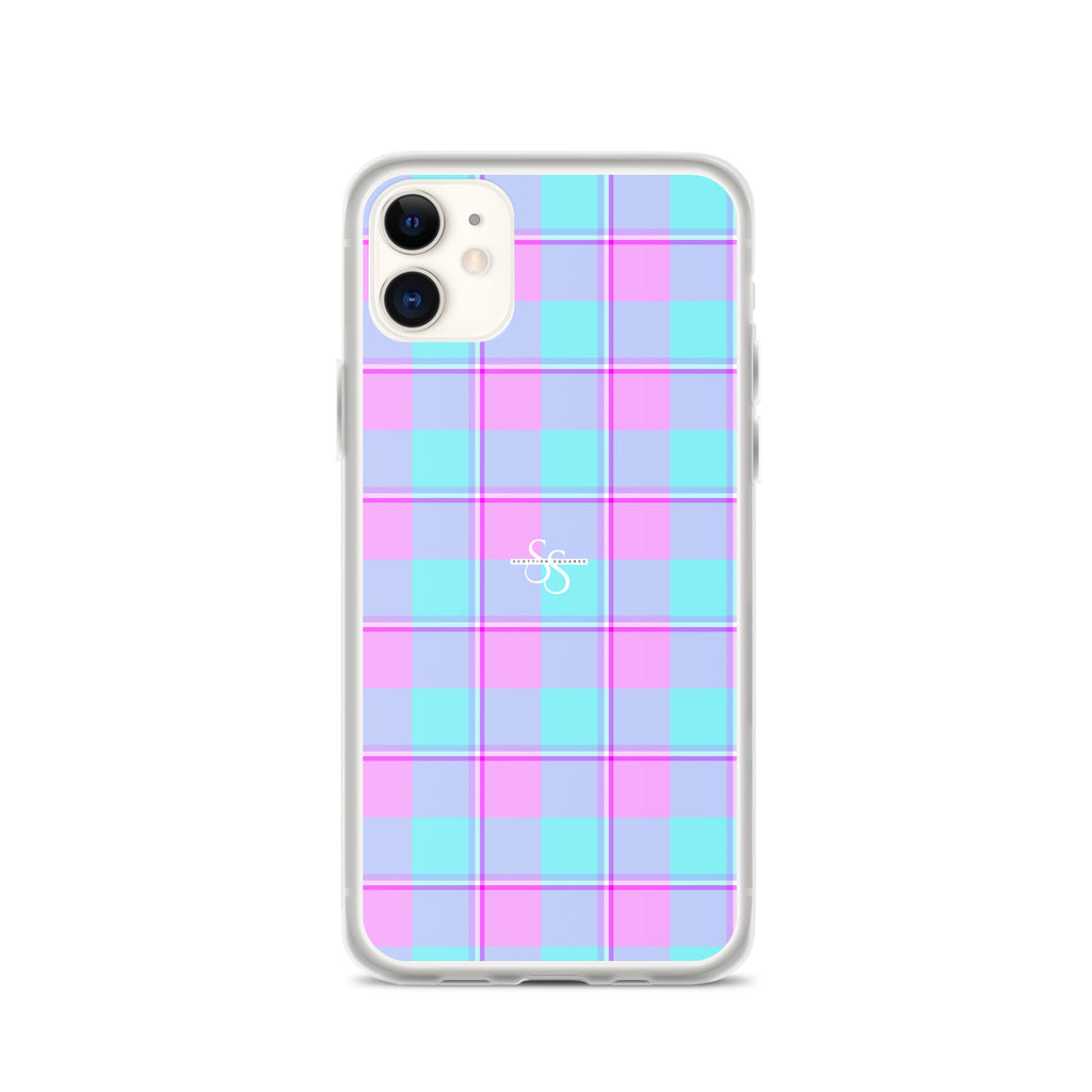 Clear Case for iPhone Mauve and Coastal Mist Plaid - Scottish Squares