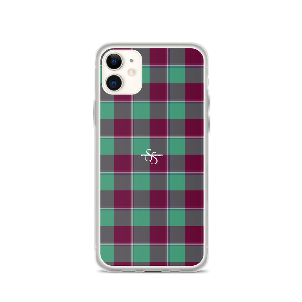 Clear Case for iPhone Ocean Green and Mulberry Wood Plaid - Scottish Squares