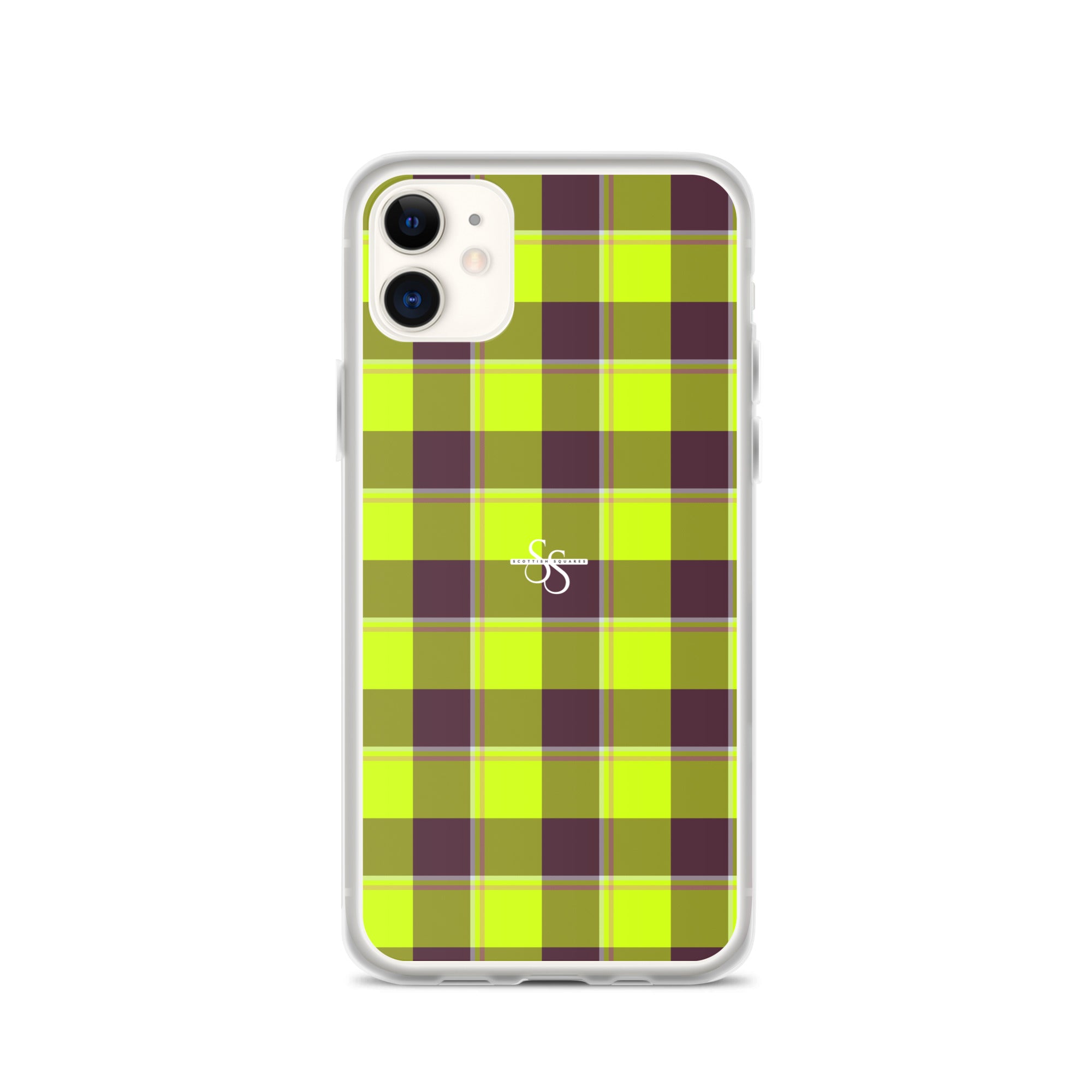 Clear Case for iPhone Electric Lime and Livid Brown Plaid - Scottish Squares