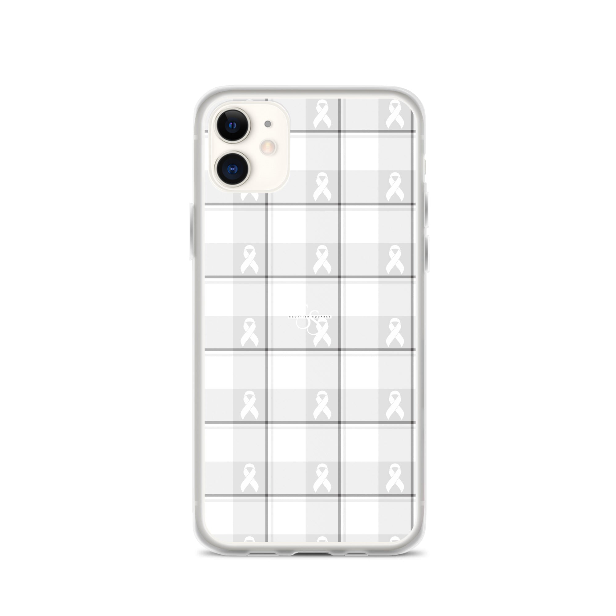 Clear Case for iPhone Lung Cancer Awareness Plaid, White Ribbon, Supportive Gift - Scottish Squares