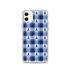 Clear Case for iPhone Colorectal Cancer Awareness Plaid, Dark Blue Ribbon, Supportive Gift - Scottish Squares