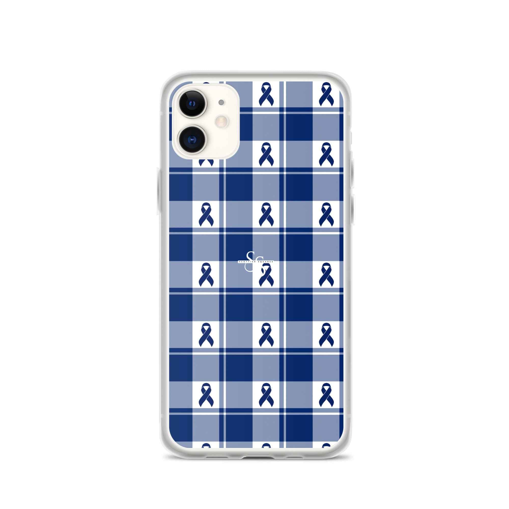 Clear Case for iPhone Colorectal Cancer Awareness Plaid, Dark Blue Ribbon, Supportive Gift - Scottish Squares