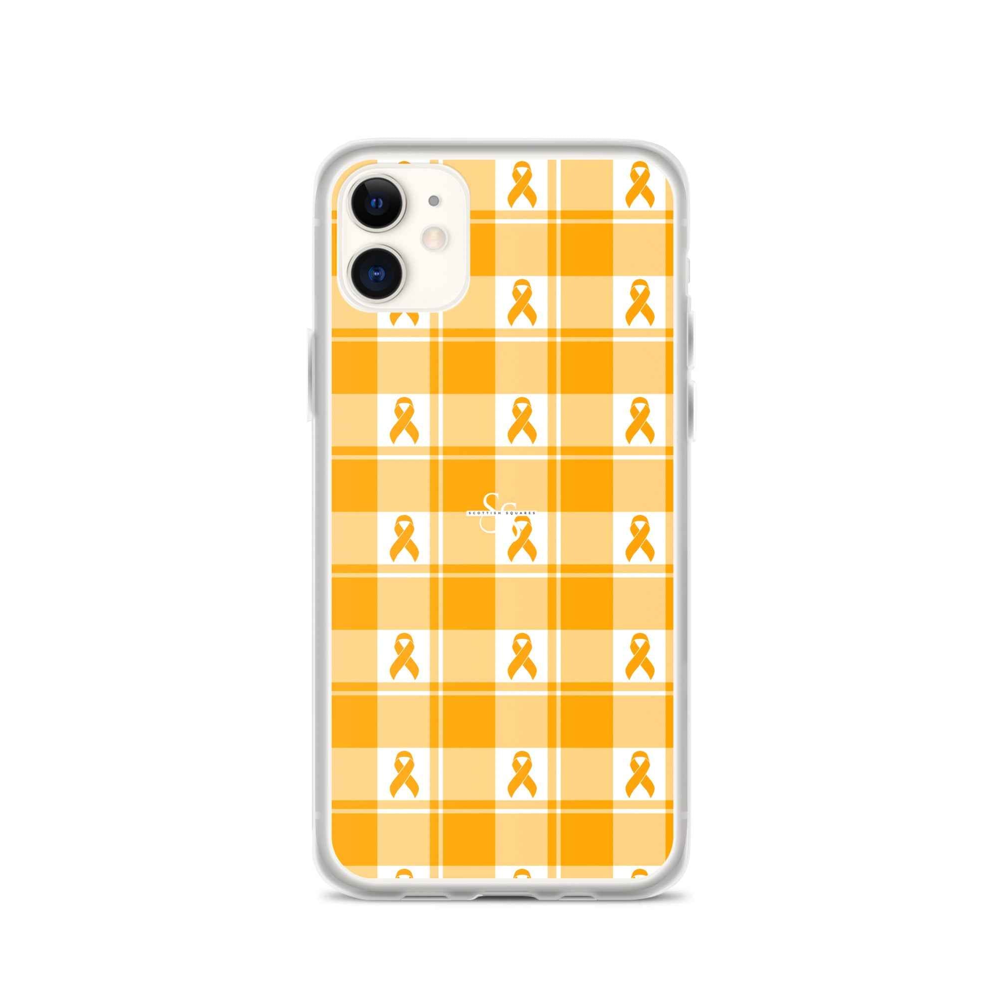 Clear Case for iPhone Kidney Cancer Awareness Plaid, Orange Ribbon, Supportive Gift - Scottish Squares