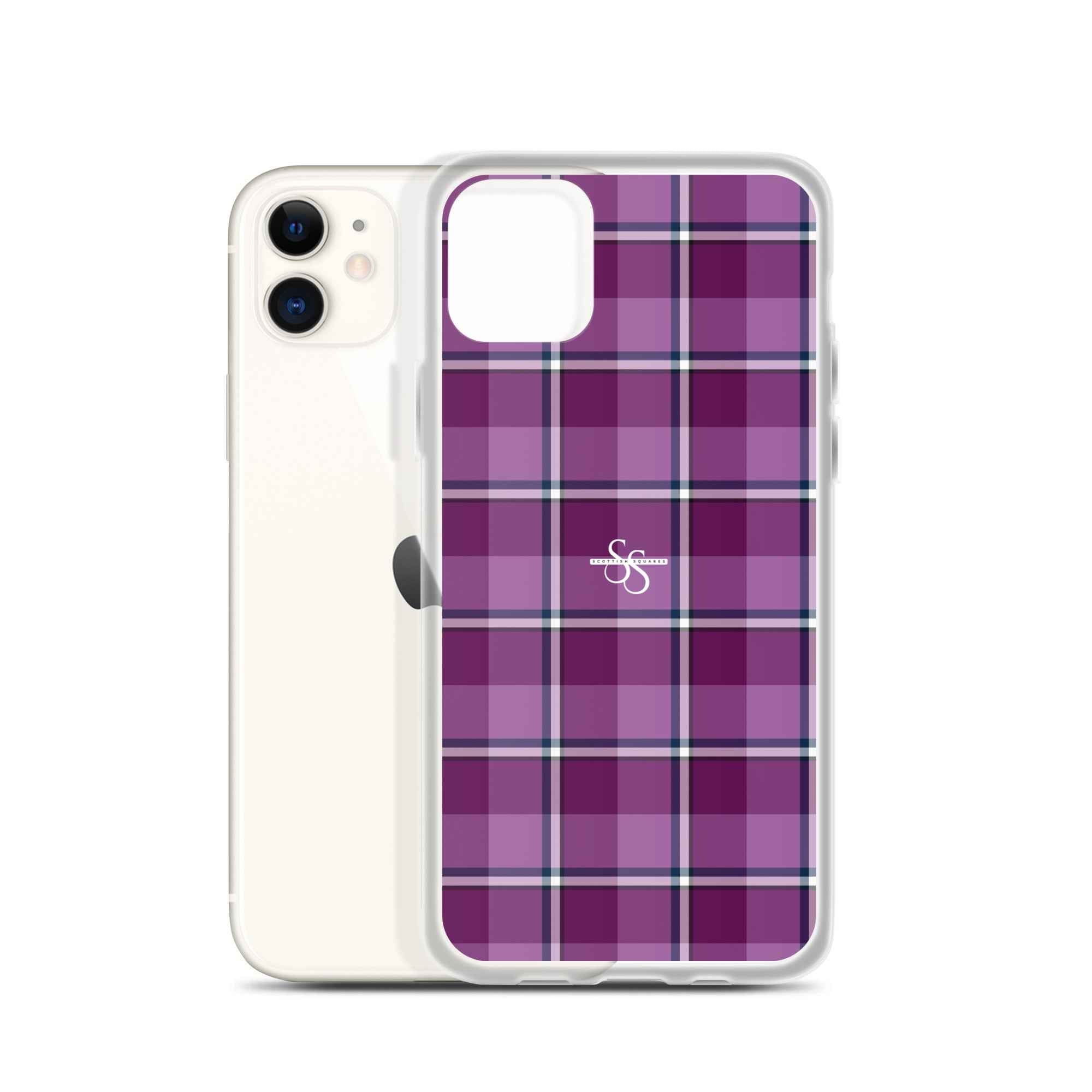 Clear Case for iPhone Purple and Trendy Pink Plaid iPhone 11 - Scottish Squares