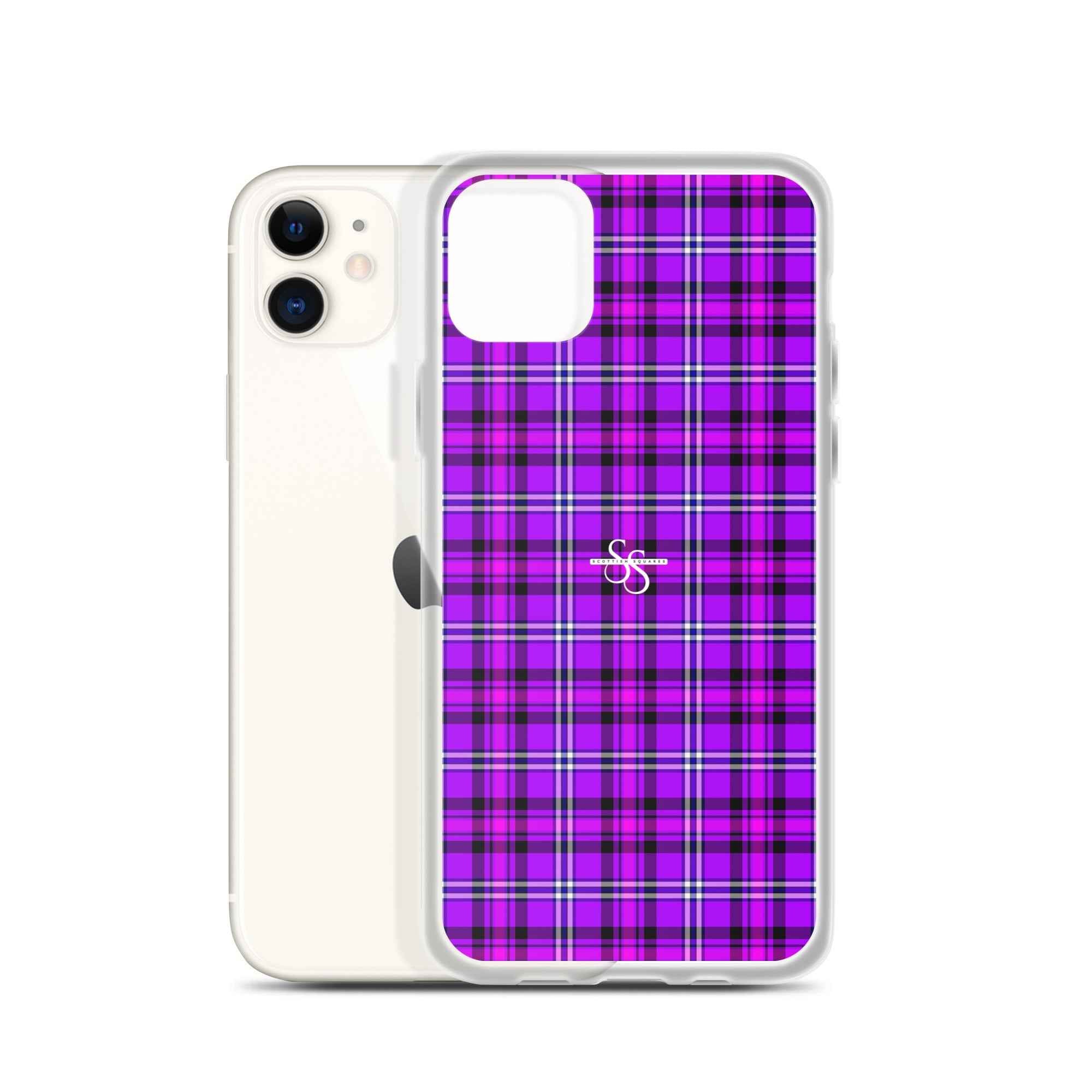 Clear Case for iPhone Electric Violet and Fuchsia Plaid iPhone 11 - Scottish Squares