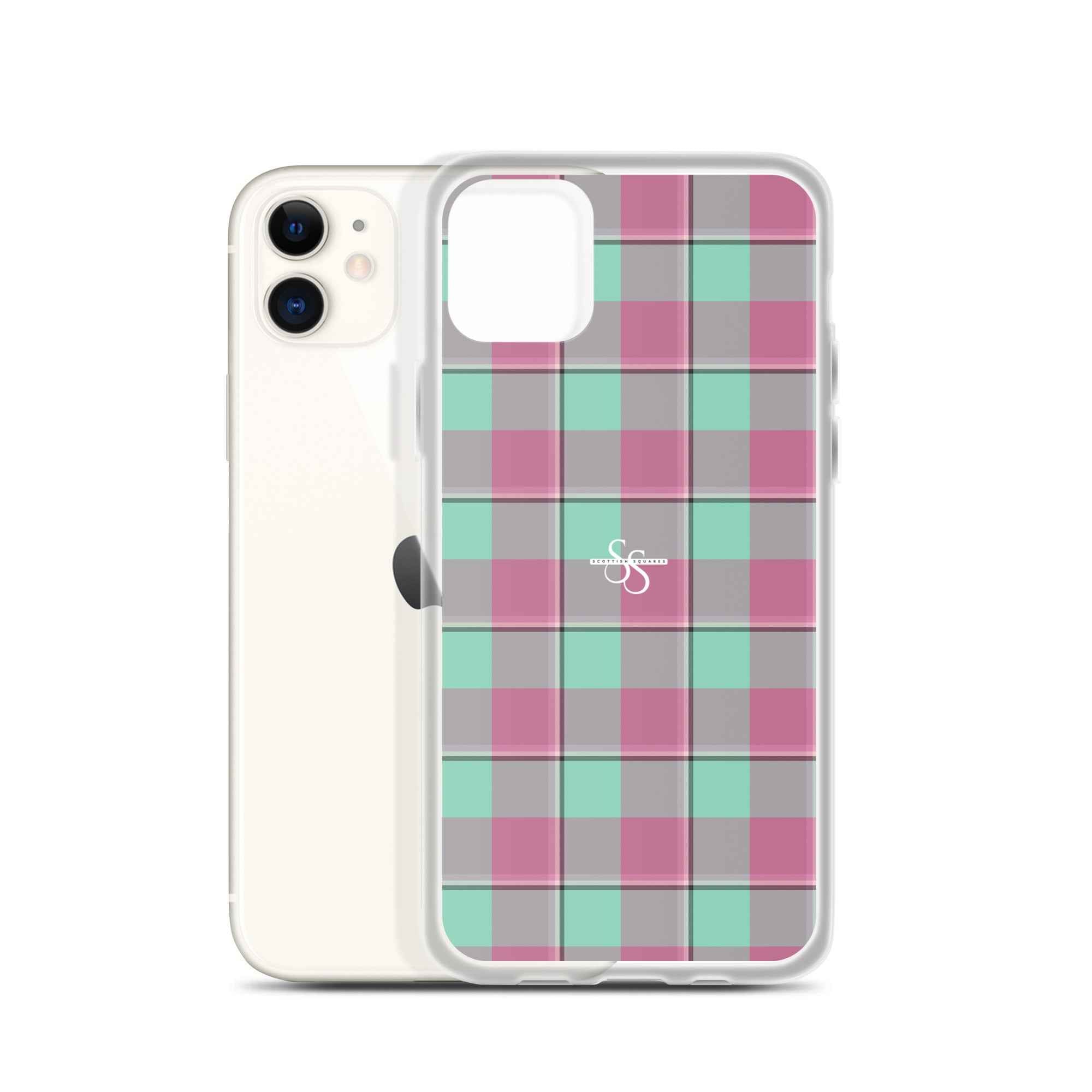 Clear Case for iPhone Vista Blue and Turkish Rose Plaid iPhone 11 - Scottish Squares