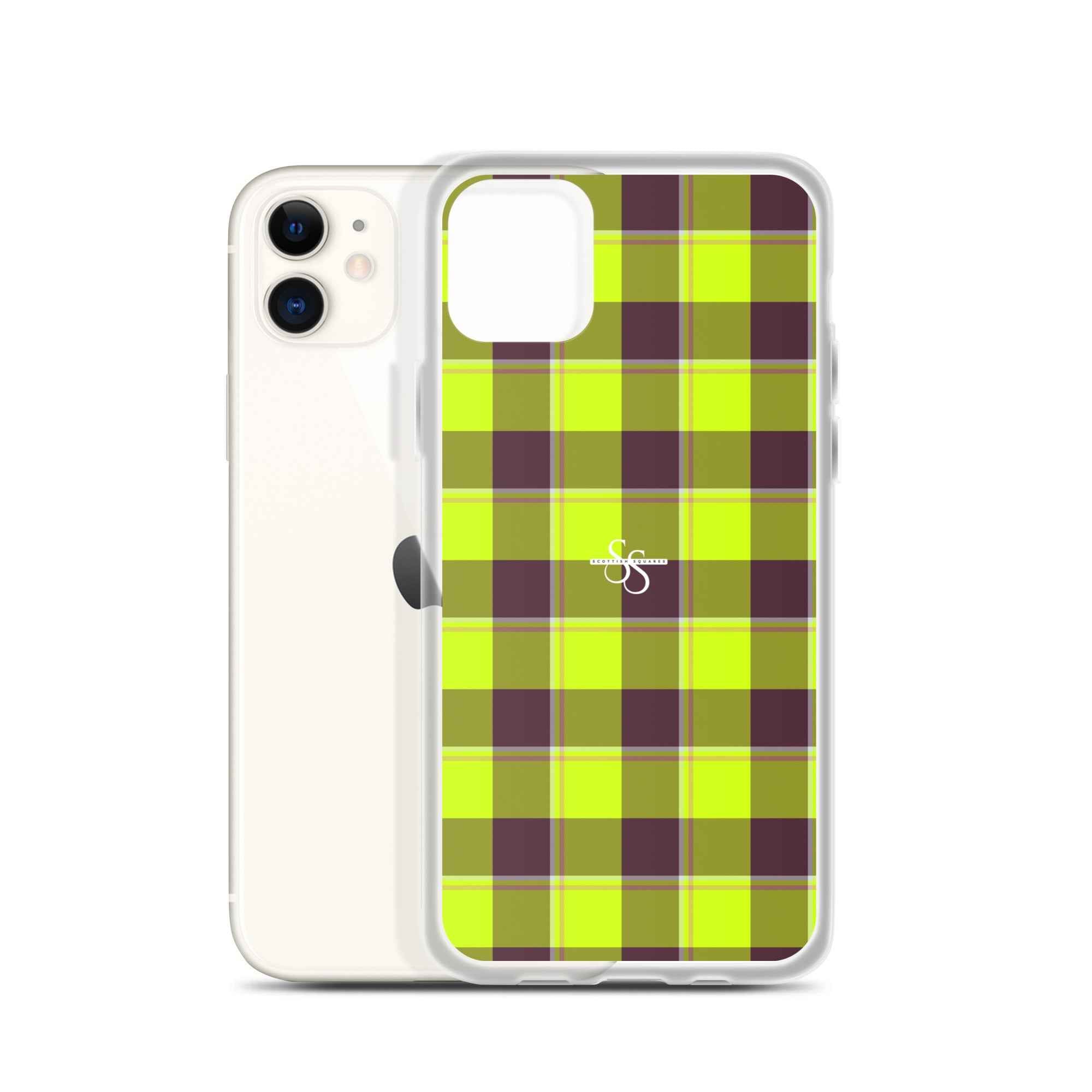 Clear Case for iPhone Electric Lime and Livid Brown Plaid iPhone 11 - Scottish Squares