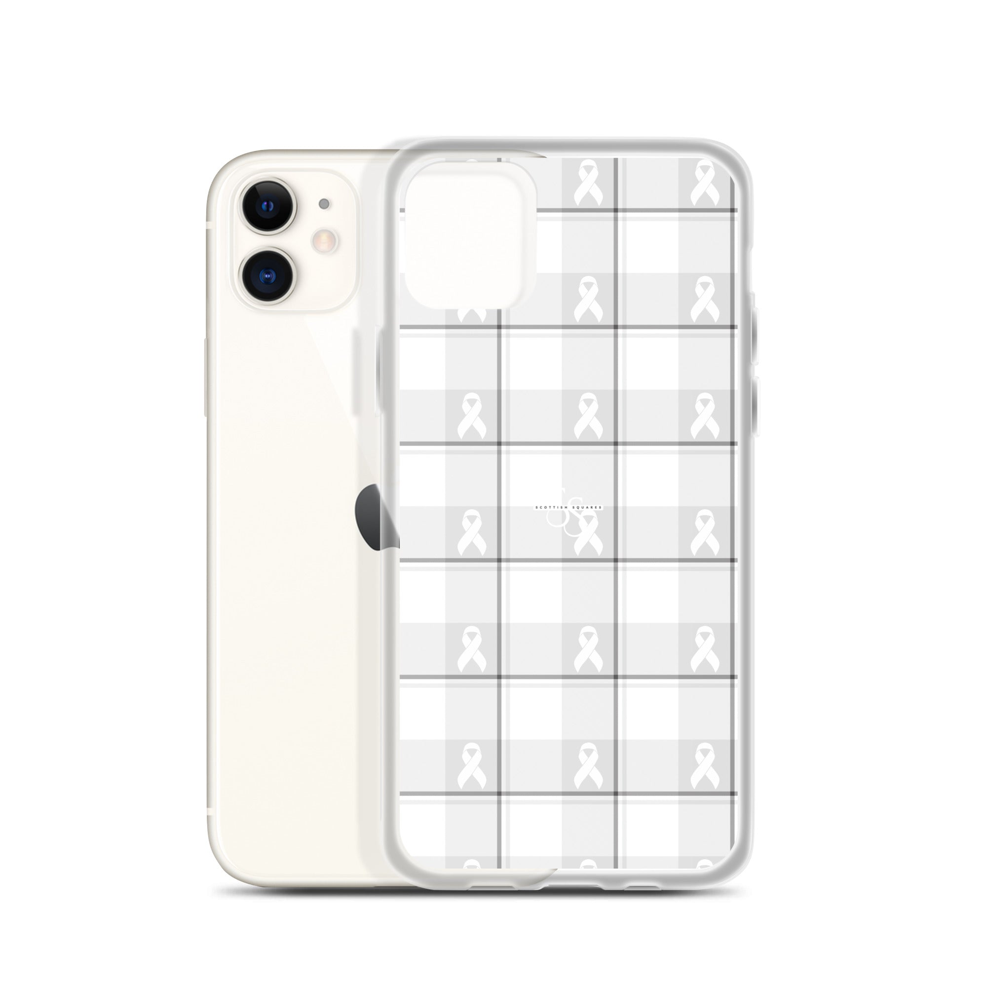 Clear Case for iPhone Lung Cancer Awareness Plaid, White Ribbon, Supportive Gift iPhone 11 - Scottish Squares