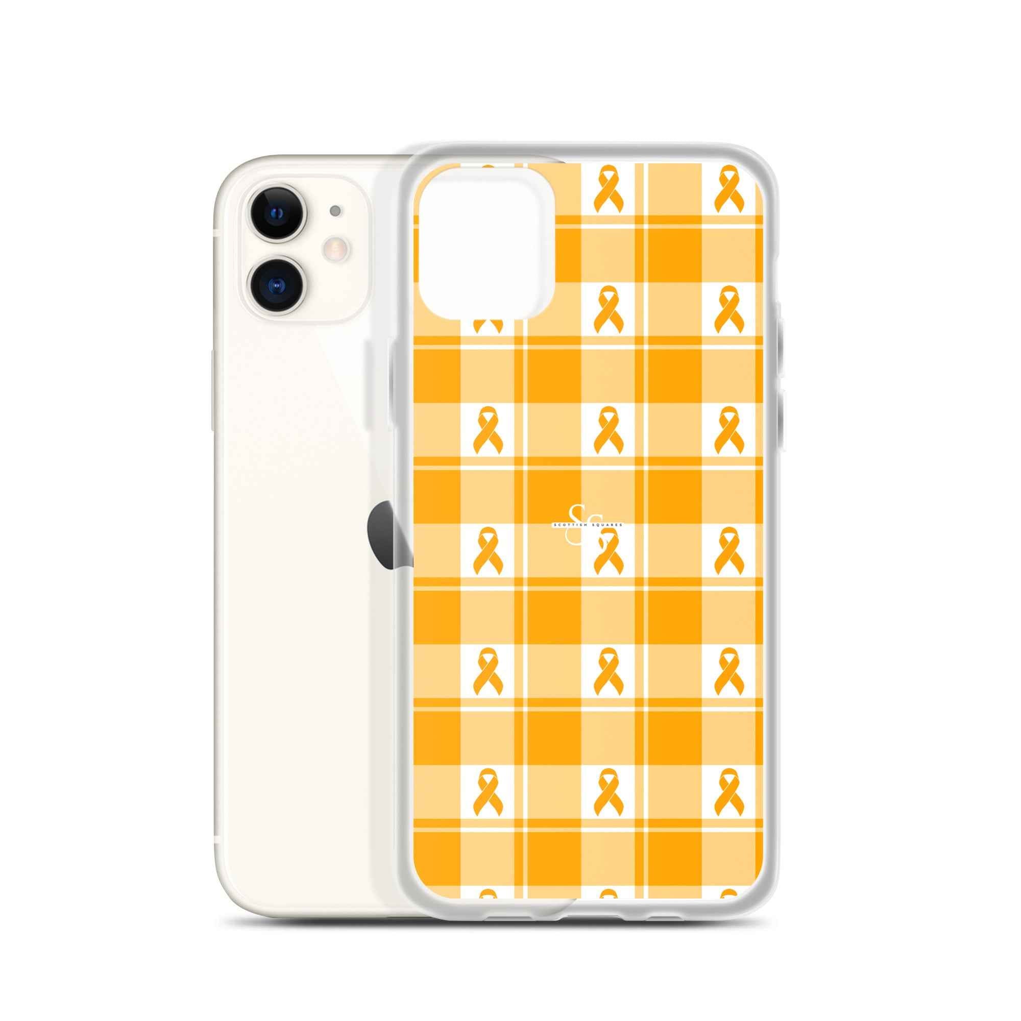 Clear Case for iPhone Kidney Cancer Awareness Plaid, Orange Ribbon, Supportive Gift iPhone 11 - Scottish Squares
