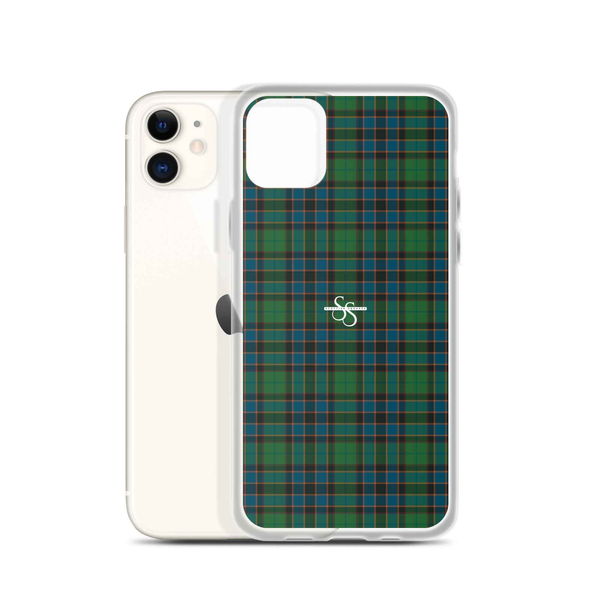 Clear Case for iPhone Green Blue Orange Plaid Tartan