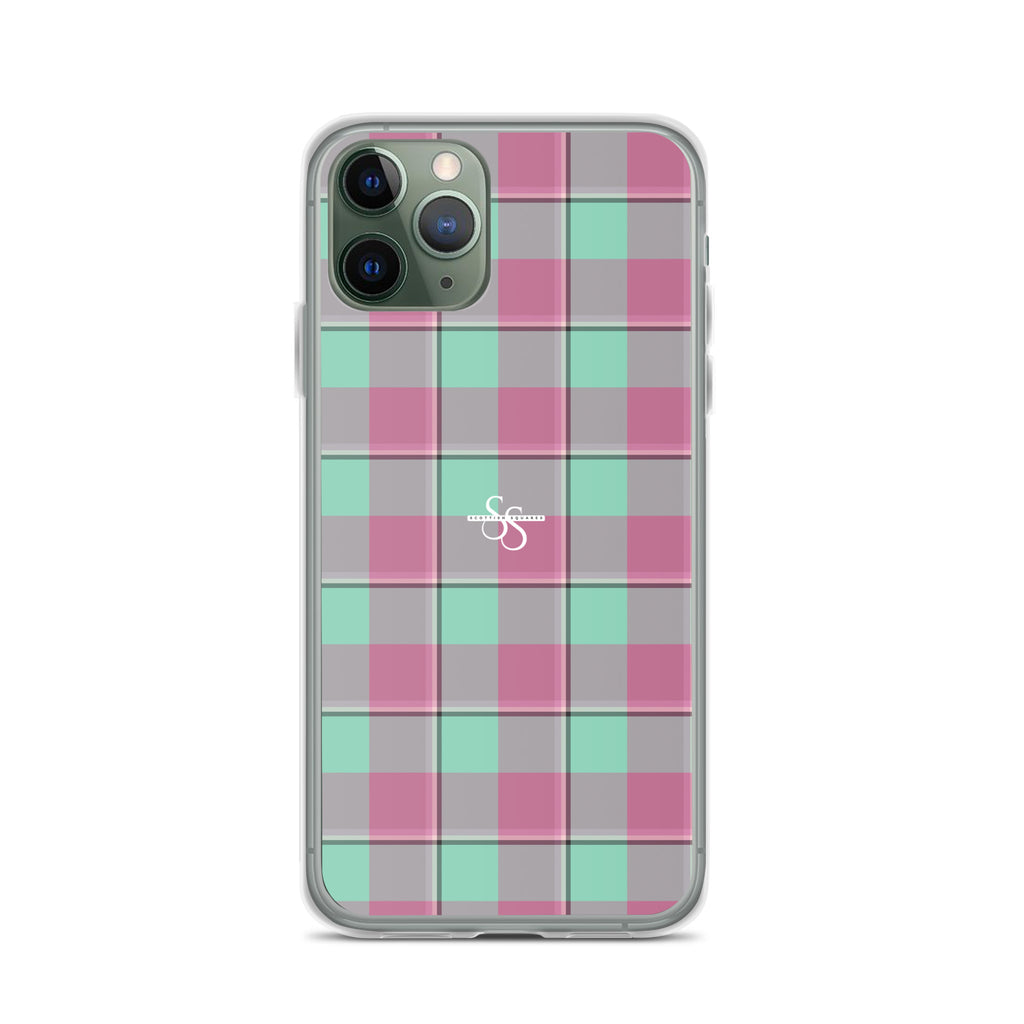 Clear Case for iPhone Vista Blue and Turkish Rose Plaid - Scottish Squares