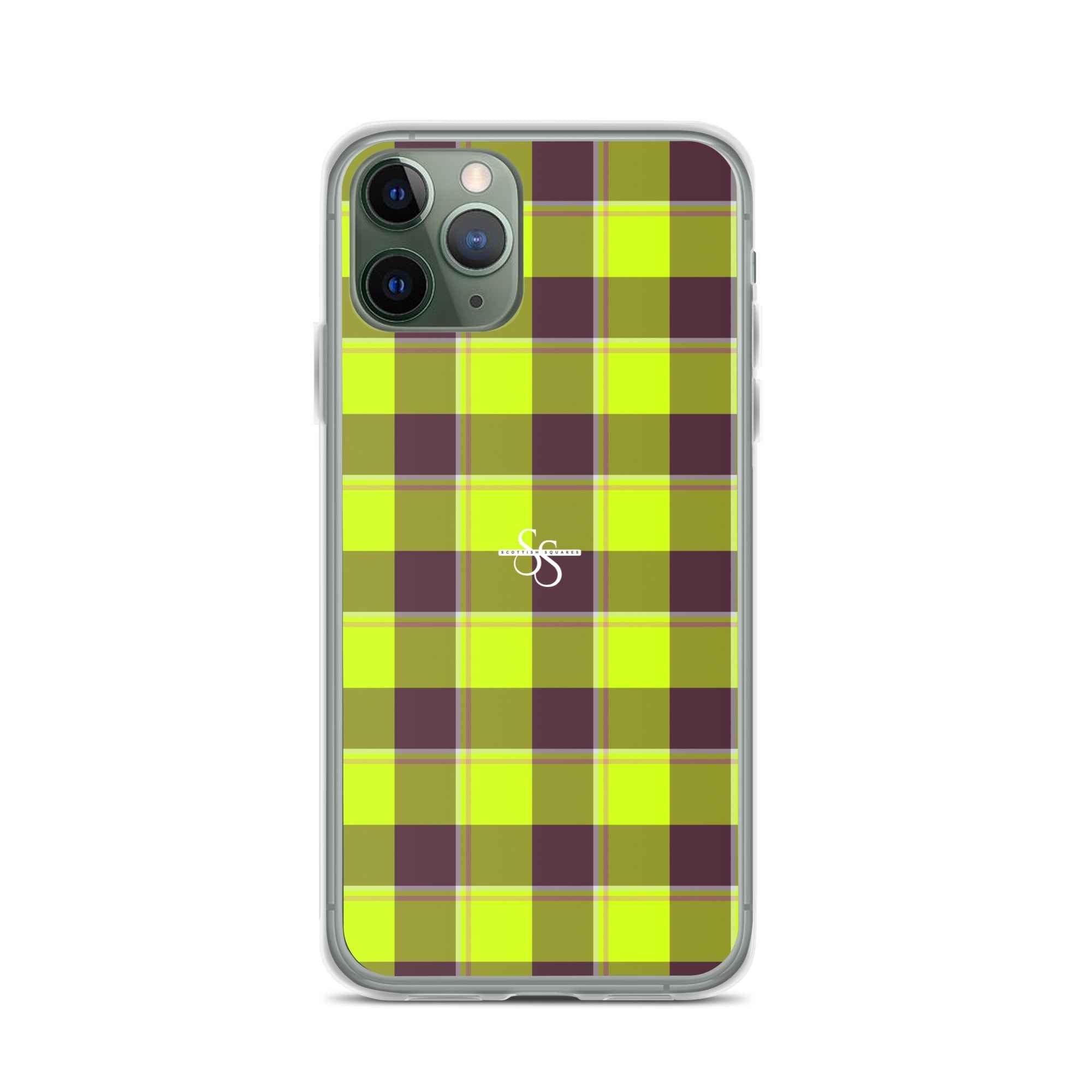 Clear Case for iPhone Electric Lime and Livid Brown Plaid - Scottish Squares