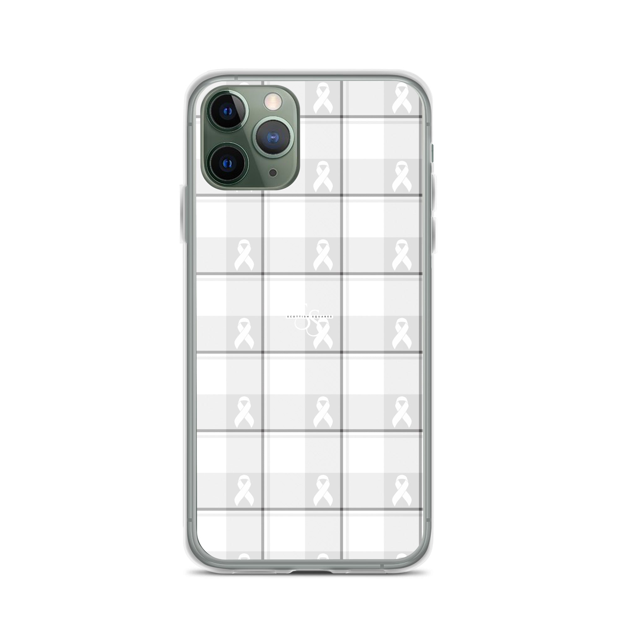 Clear Case for iPhone Lung Cancer Awareness Plaid, White Ribbon, Supportive Gift - Scottish Squares