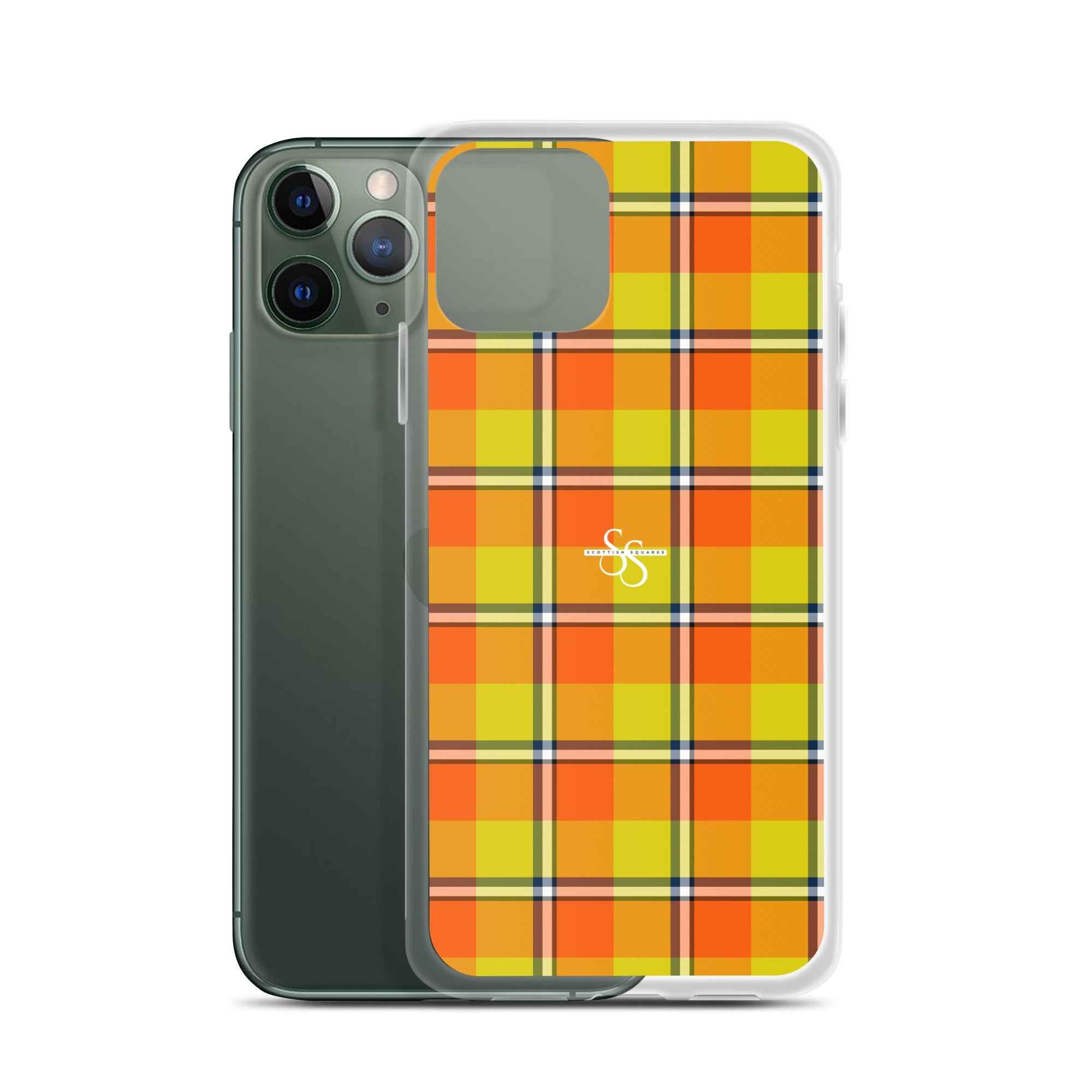 Clear Case for iPhone Blaze Orange and Bird Flower Plaid iPhone 11 Pro - Scottish Squares