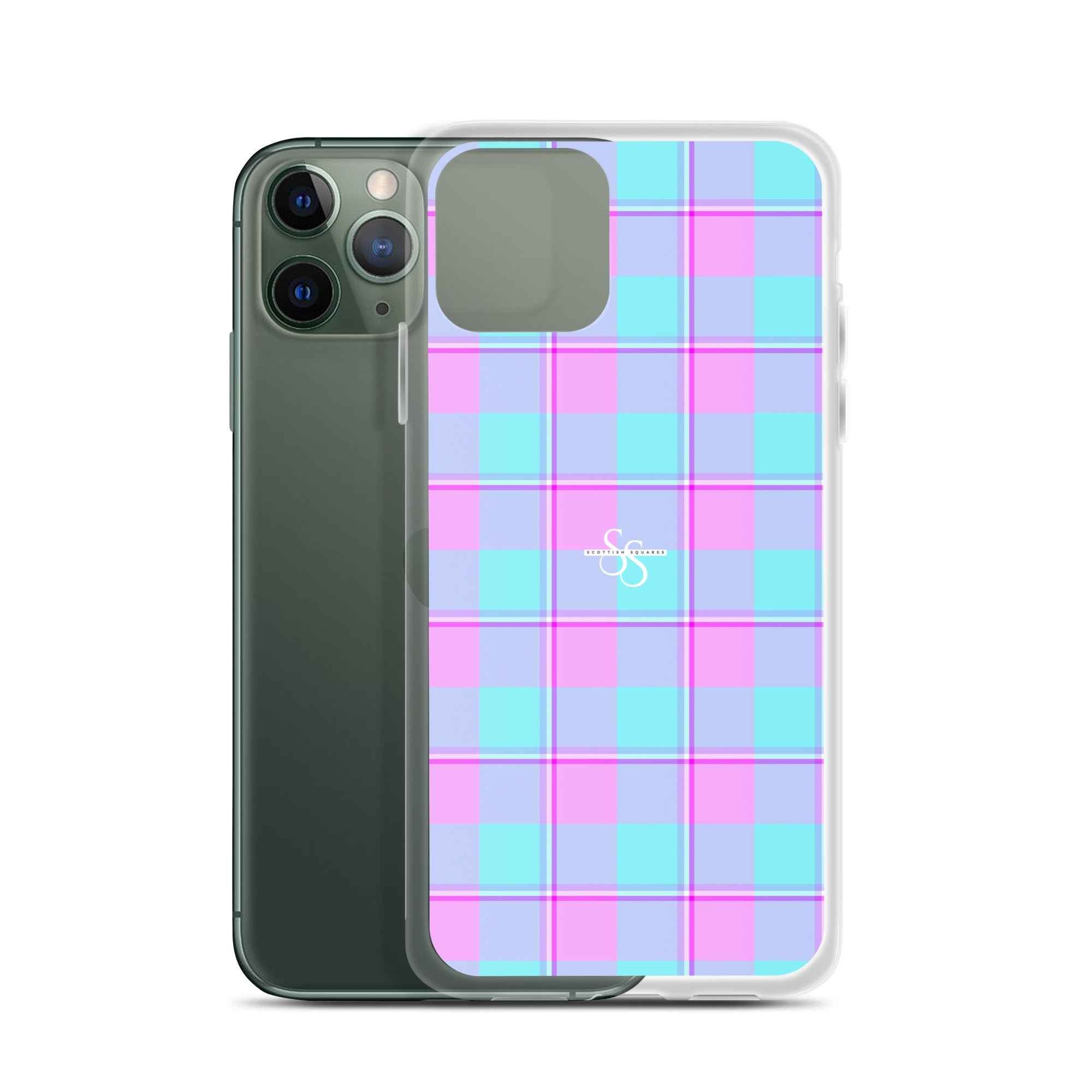 Clear Case for iPhone Mauve and Coastal Mist Plaid iPhone 11 Pro - Scottish Squares