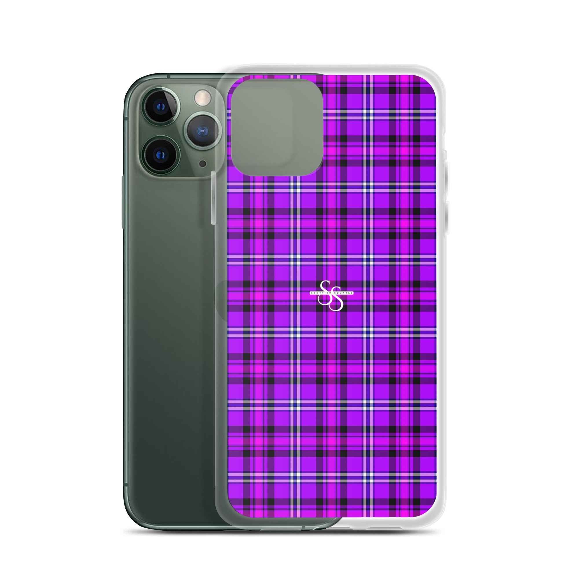 Clear Case for iPhone Electric Violet and Fuchsia Plaid iPhone 11 Pro - Scottish Squares