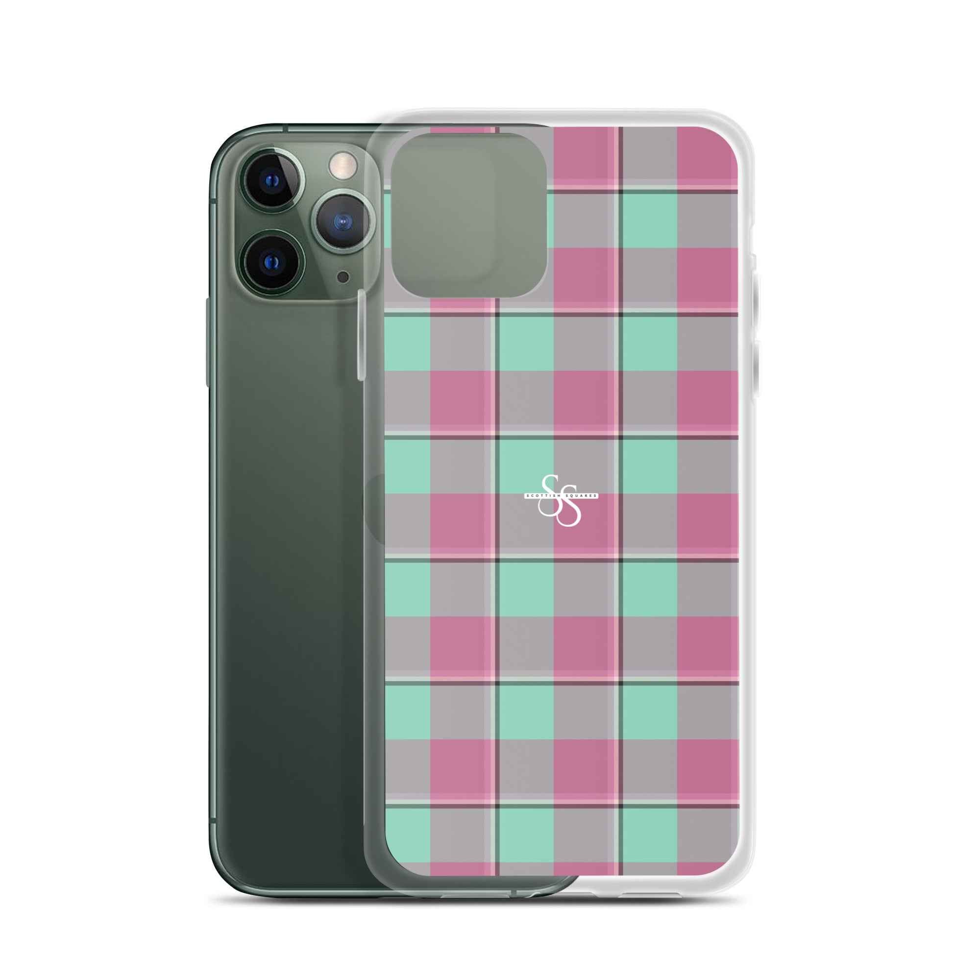 Clear Case for iPhone Vista Blue and Turkish Rose Plaid iPhone 11 Pro - Scottish Squares