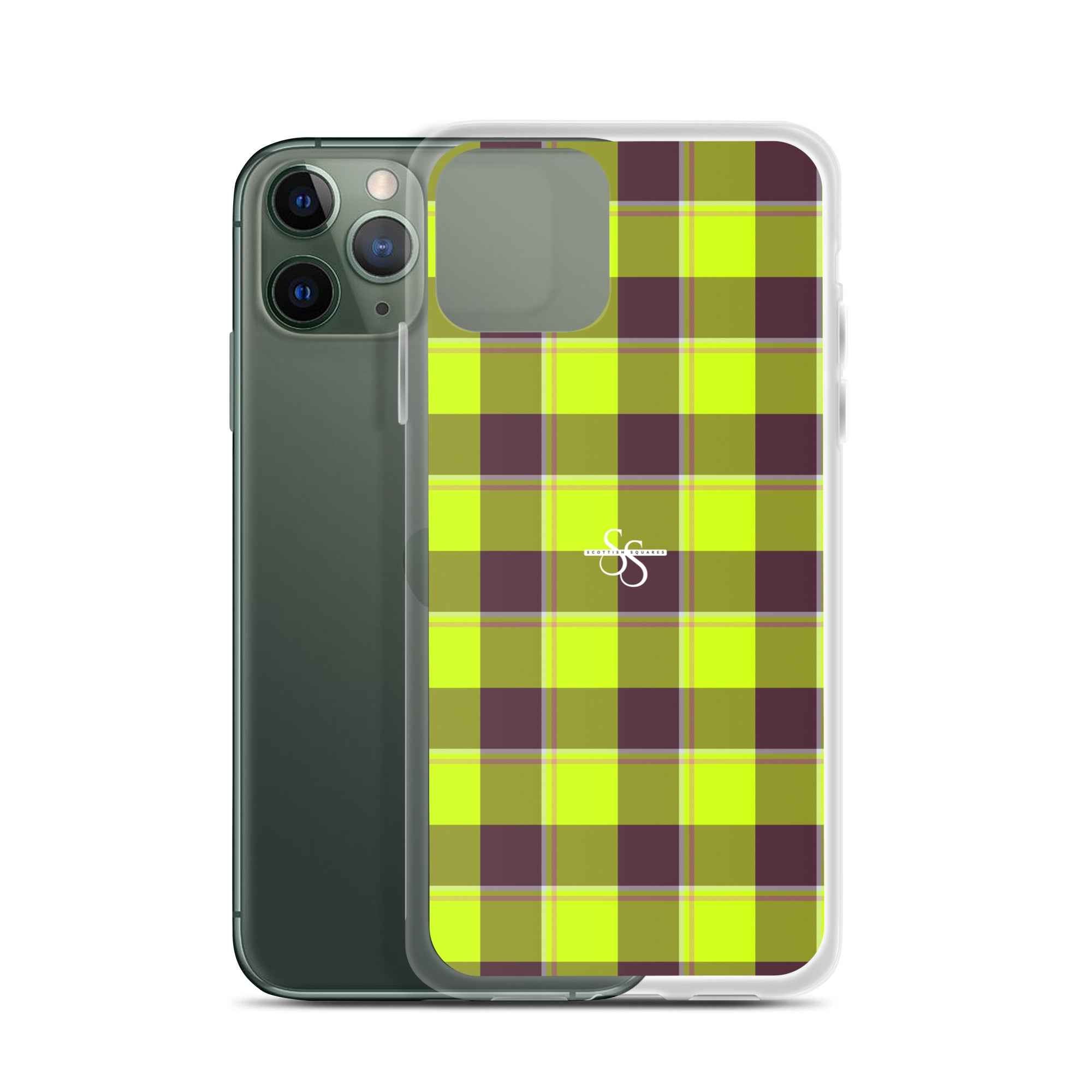 Clear Case for iPhone Electric Lime and Livid Brown Plaid iPhone 11 Pro - Scottish Squares