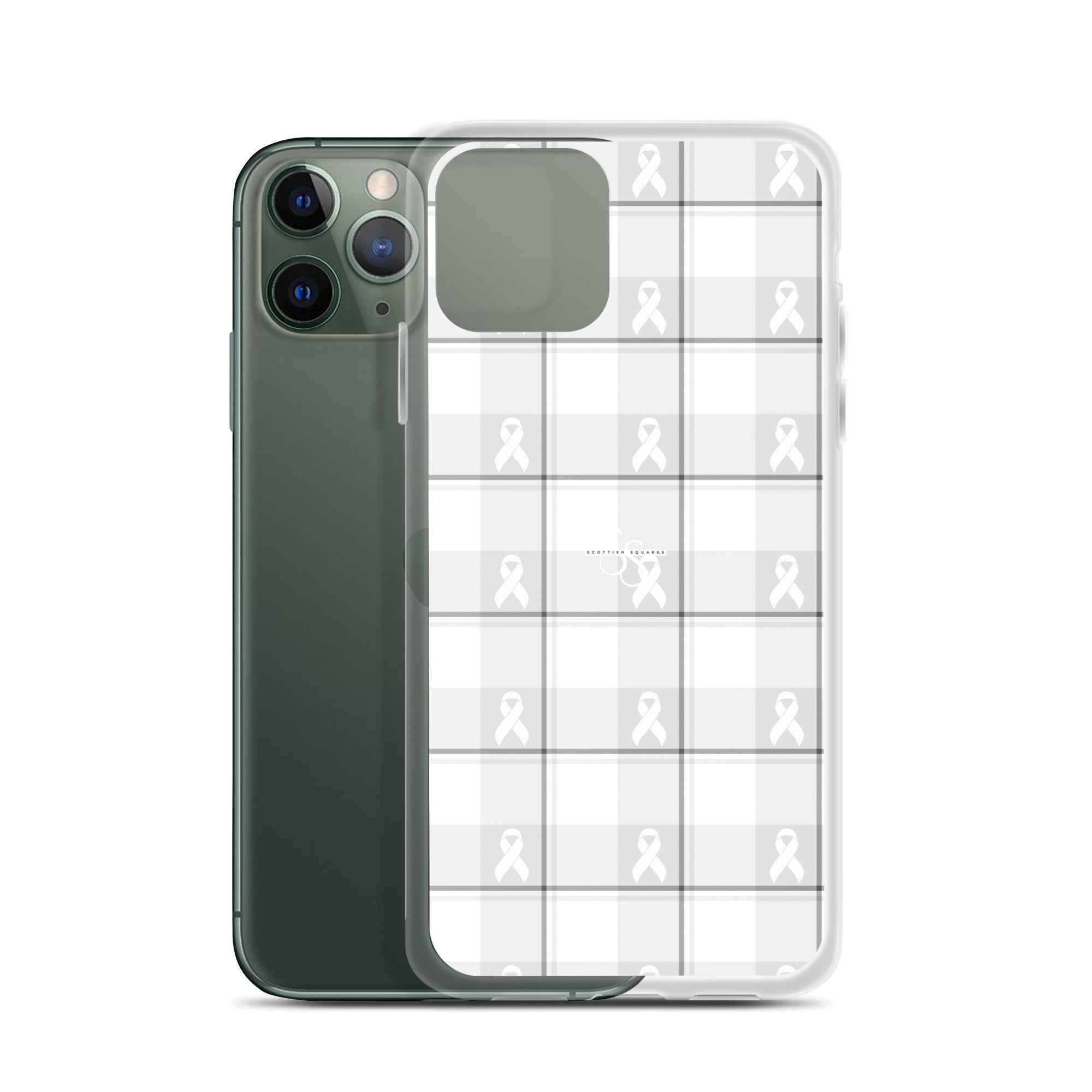 Clear Case for iPhone Lung Cancer Awareness Plaid, White Ribbon, Supportive Gift iPhone 11 Pro - Scottish Squares