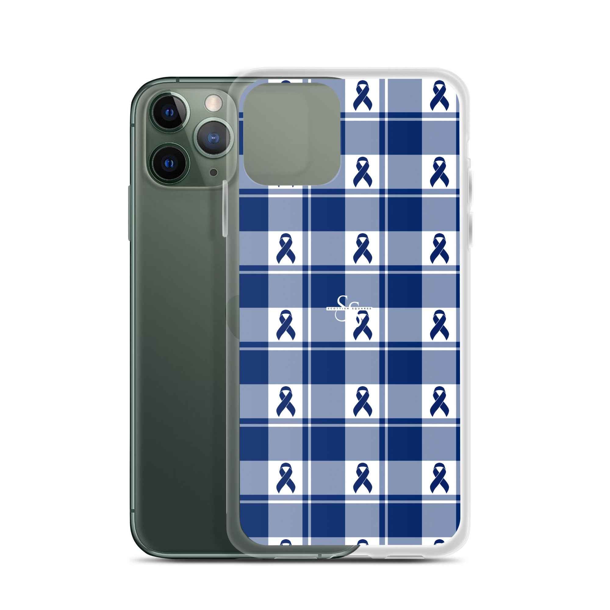 Clear Case for iPhone Colorectal Cancer Awareness Plaid, Dark Blue Ribbon, Supportive Gift iPhone 11 Pro - Scottish Squares