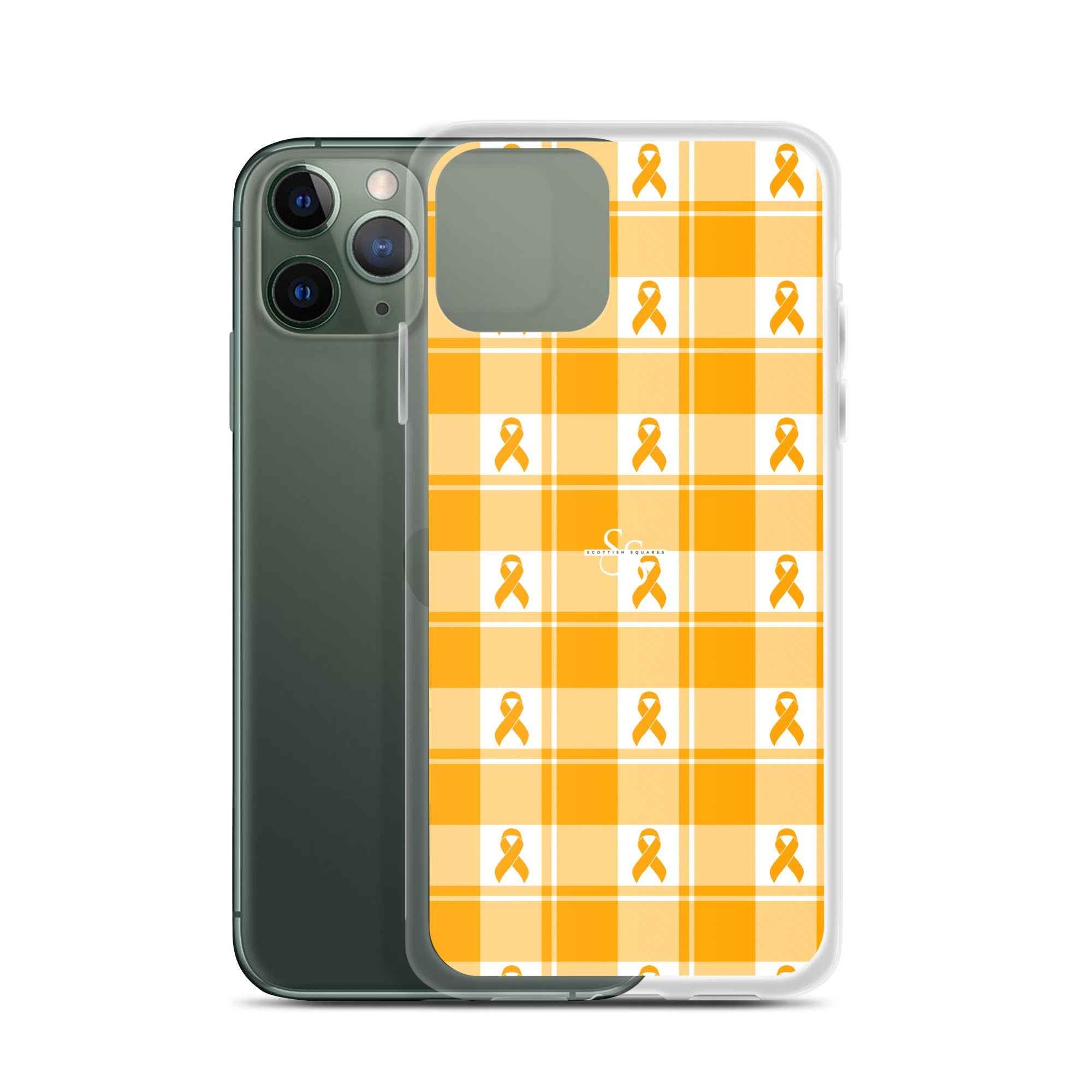 Clear Case for iPhone Kidney Cancer Awareness Plaid, Orange Ribbon, Supportive Gift iPhone 11 Pro - Scottish Squares