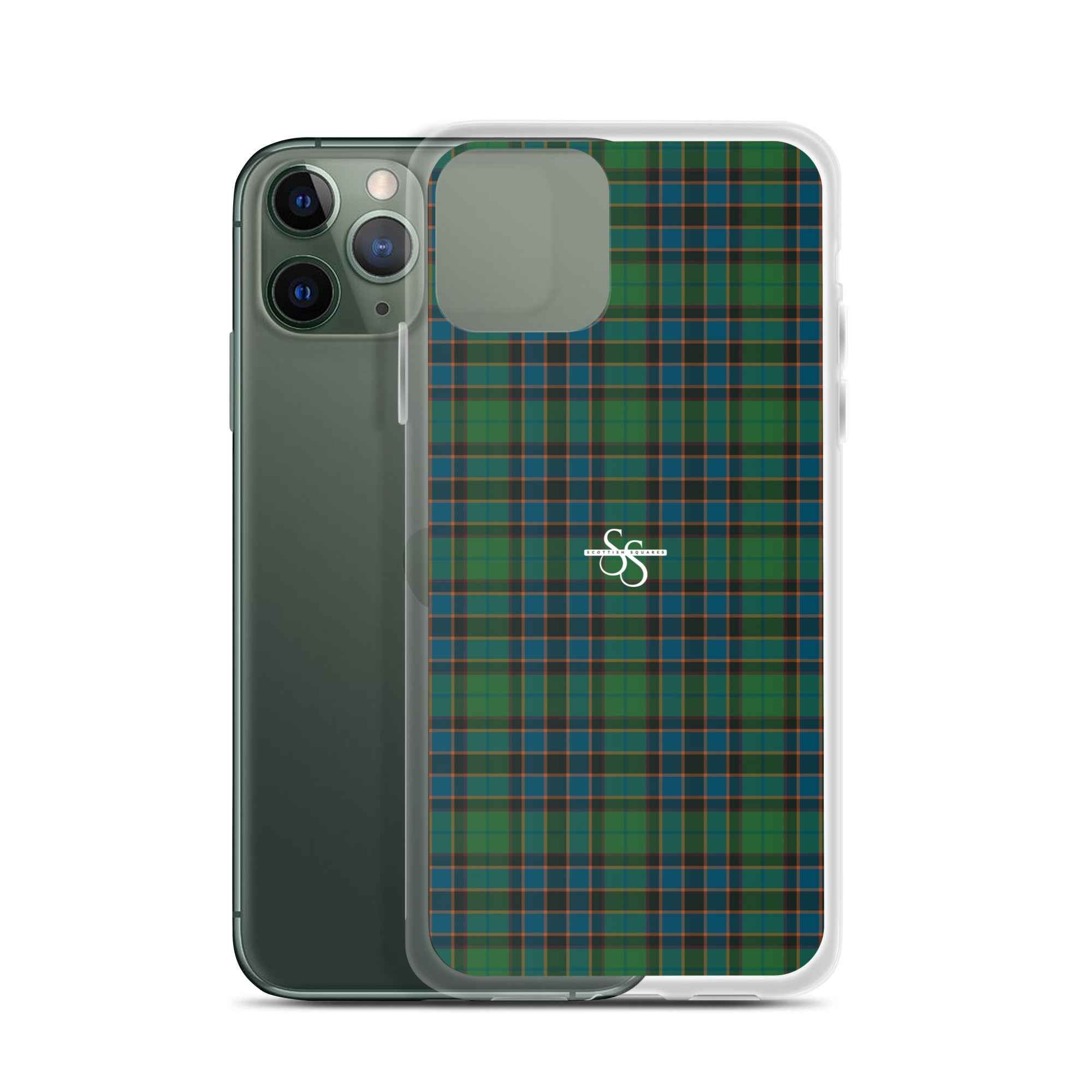 Clear Case for iPhone Green Blue Orange Plaid Tartan