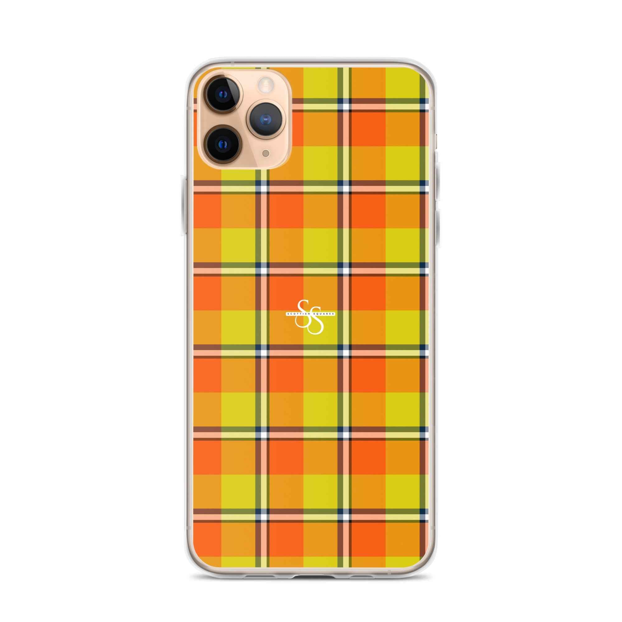 Clear Case for iPhone Blaze Orange and Bird Flower Plaid - Scottish Squares