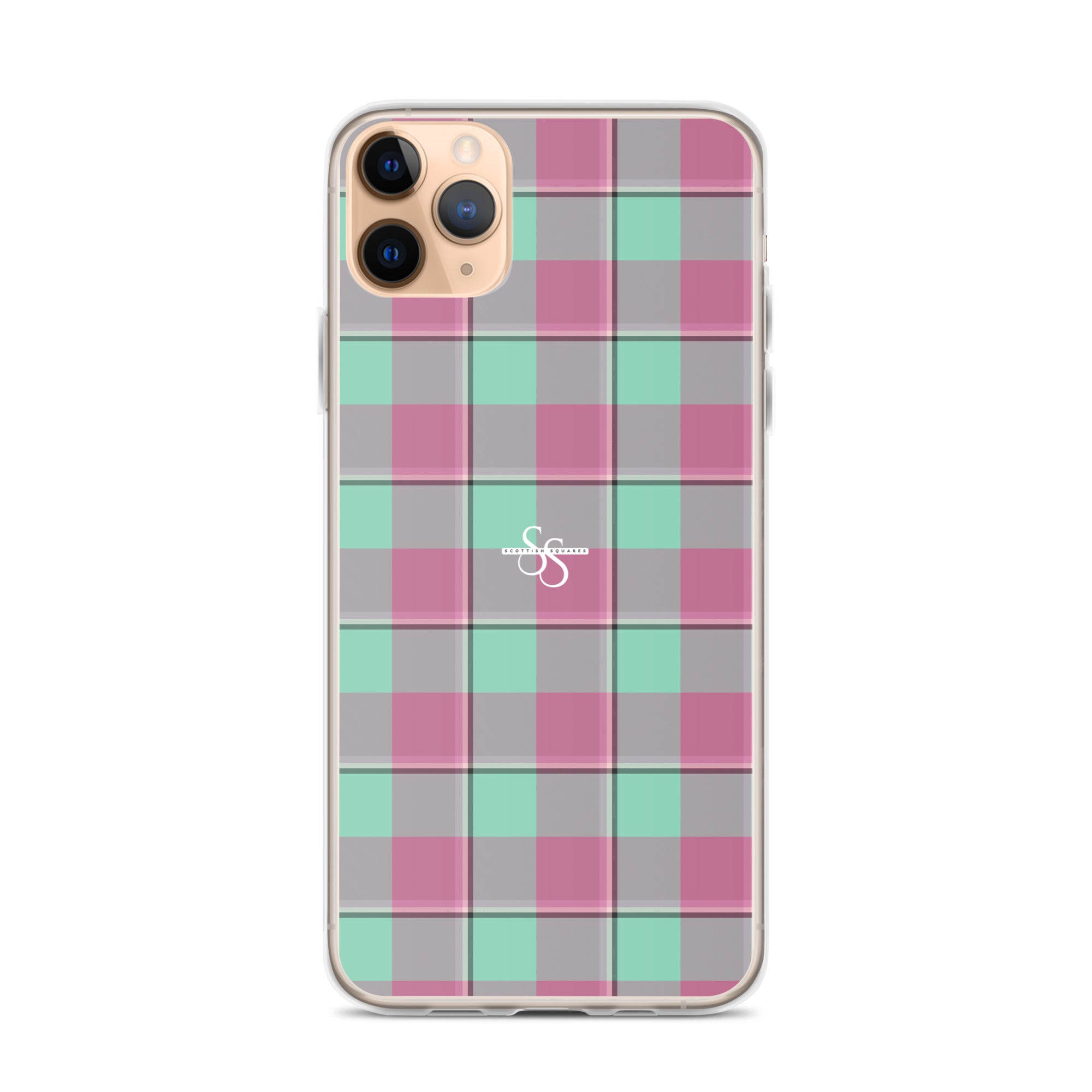 Clear Case for iPhone Vista Blue and Turkish Rose Plaid - Scottish Squares