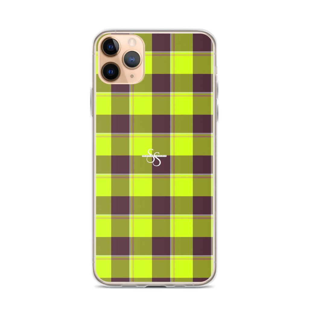 Clear Case for iPhone Electric Lime and Livid Brown Plaid - Scottish Squares