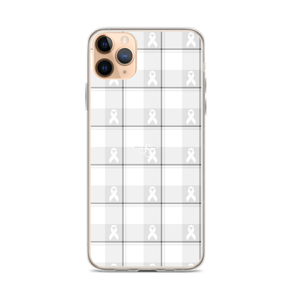 Clear Case for iPhone Lung Cancer Awareness Plaid, White Ribbon, Supportive Gift - Scottish Squares