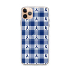 Clear Case for iPhone Colorectal Cancer Awareness Plaid, Dark Blue Ribbon, Supportive Gift - Scottish Squares
