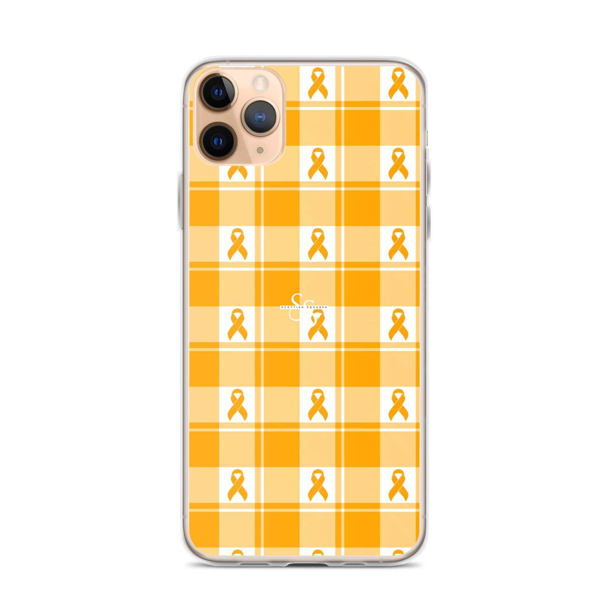 Clear Case for iPhone Kidney Cancer Awareness Plaid, Orange Ribbon, Supportive Gift - Scottish Squares