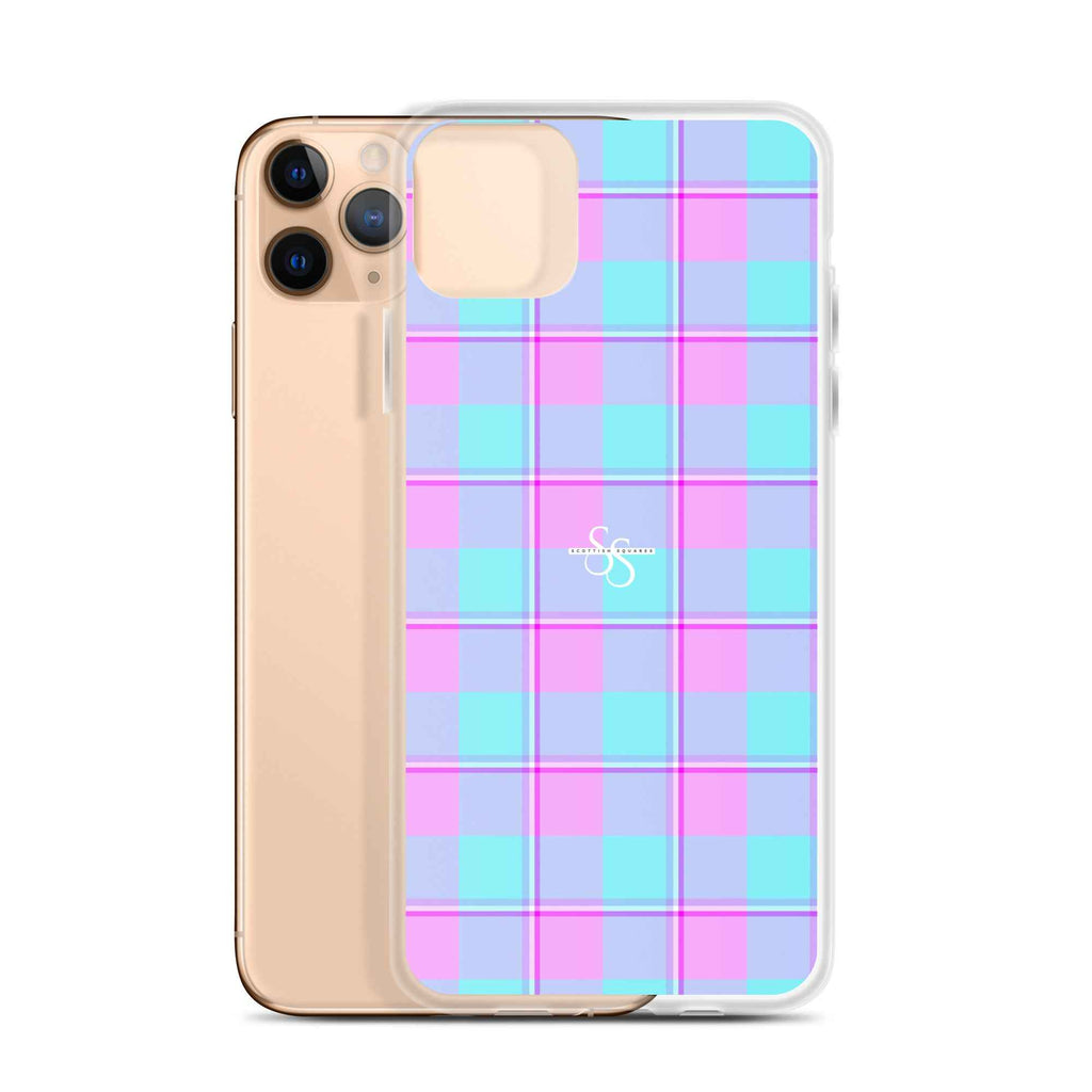 Clear Case for iPhone Mauve and Coastal Mist Plaid iPhone 11 Pro Max - Scottish Squares