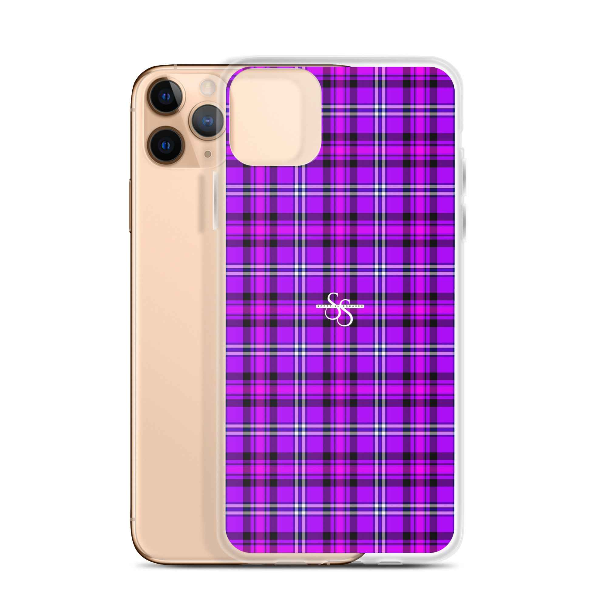 Clear Case for iPhone Electric Violet and Fuchsia Plaid iPhone 11 Pro Max - Scottish Squares