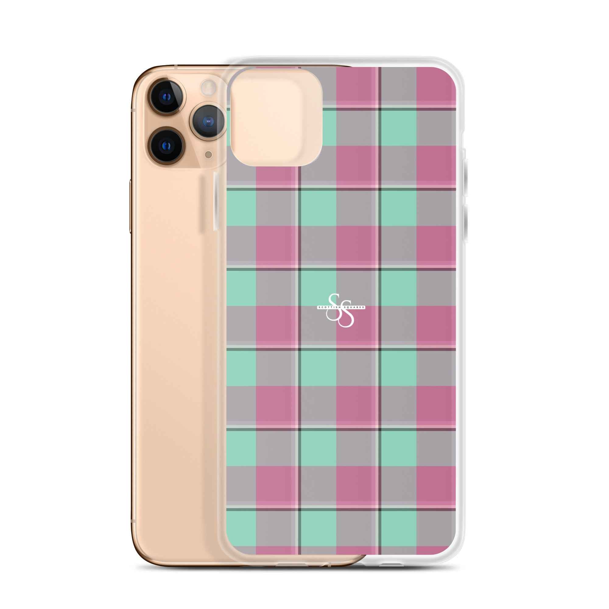 Clear Case for iPhone Vista Blue and Turkish Rose Plaid iPhone 11 Pro Max - Scottish Squares
