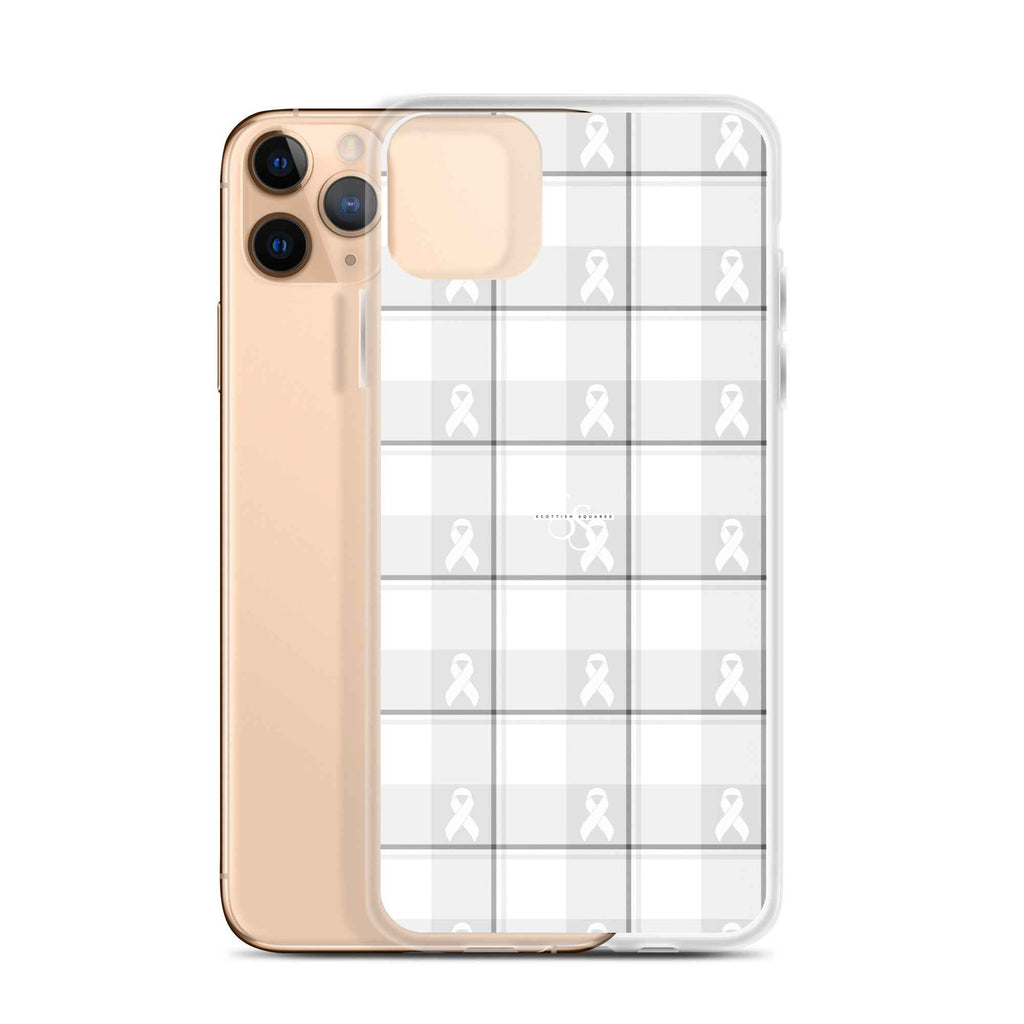 Clear Case for iPhone Lung Cancer Awareness Plaid, White Ribbon, Supportive Gift iPhone 11 Pro Max - Scottish Squares