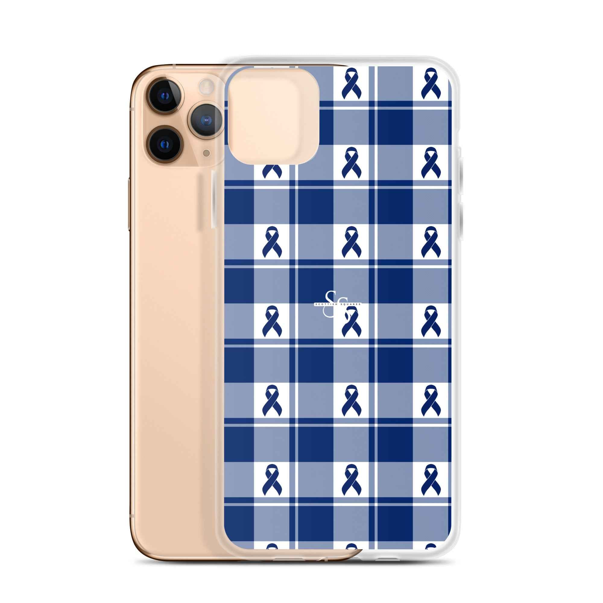 Clear Case for iPhone Colorectal Cancer Awareness Plaid, Dark Blue Ribbon, Supportive Gift iPhone 11 Pro Max - Scottish Squares