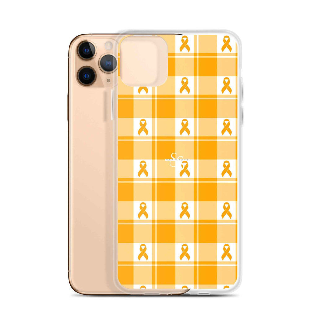 Clear Case for iPhone Kidney Cancer Awareness Plaid, Orange Ribbon, Supportive Gift iPhone 11 Pro Max - Scottish Squares