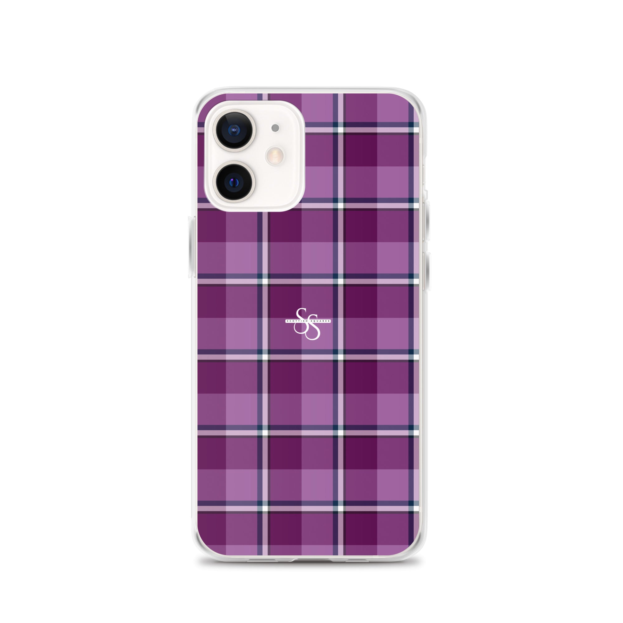 Clear Case for iPhone Purple and Trendy Pink Plaid iPhone 12 - Scottish Squares