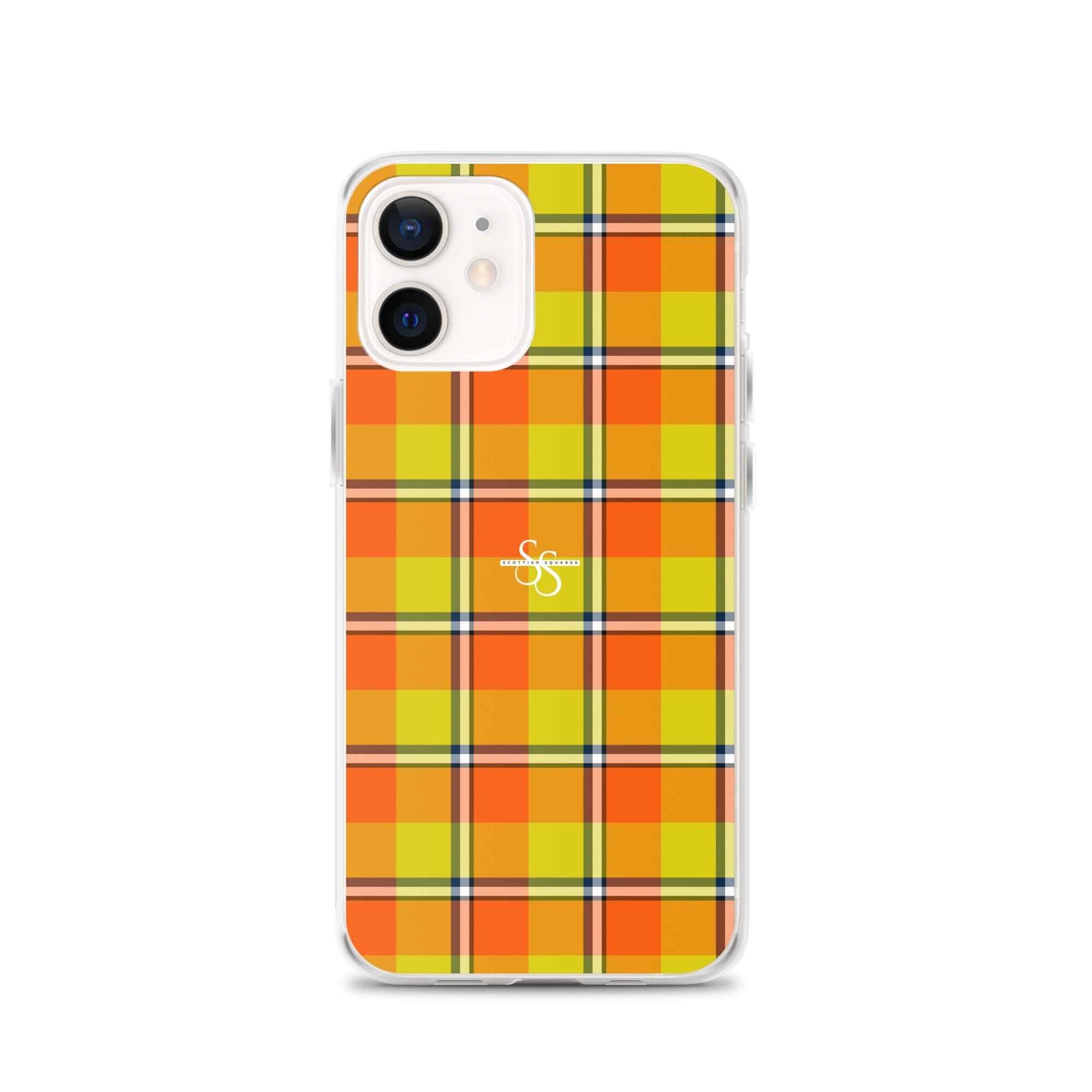 Clear Case for iPhone Blaze Orange and Bird Flower Plaid iPhone 12 - Scottish Squares