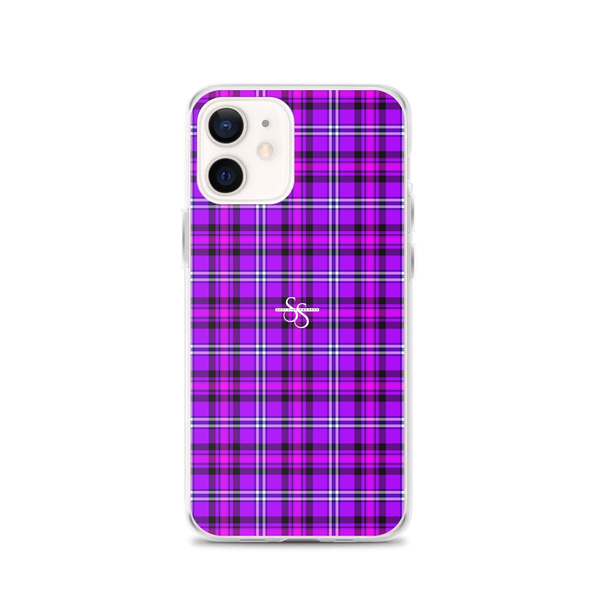 Clear Case for iPhone Electric Violet and Fuchsia Plaid iPhone 12 - Scottish Squares