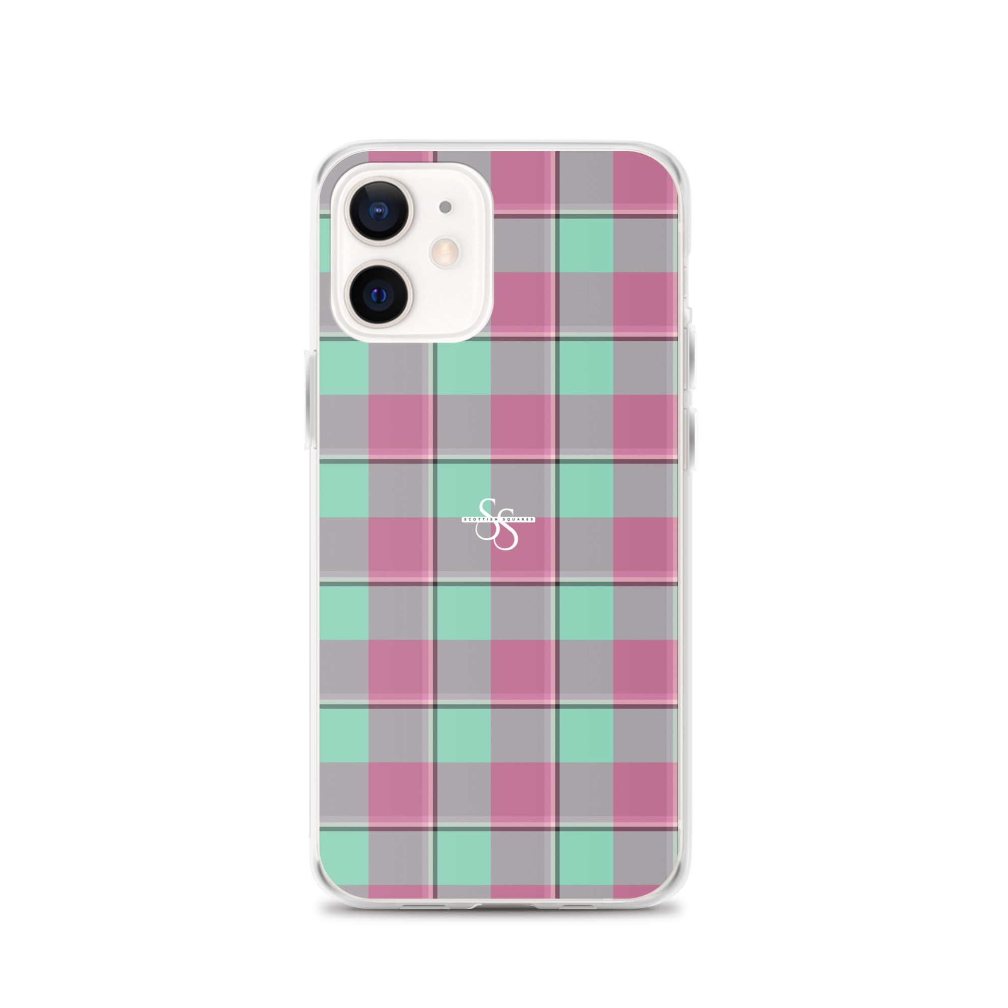 Clear Case for iPhone Vista Blue and Turkish Rose Plaid iPhone 12 - Scottish Squares