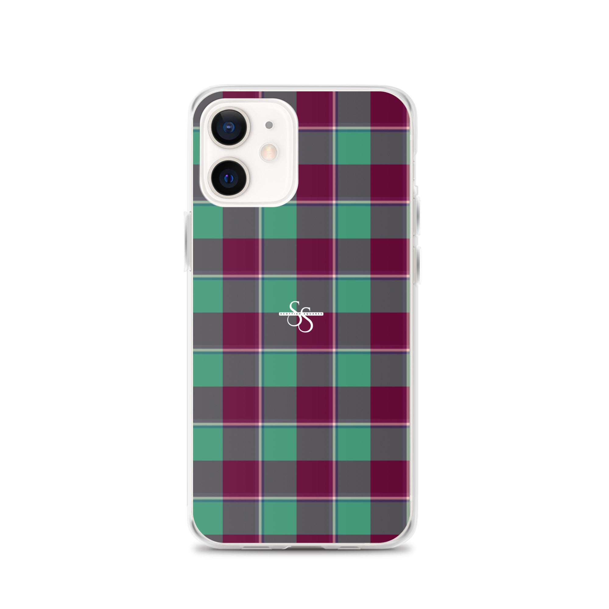 Clear Case for iPhone Ocean Green and Mulberry Wood Plaid iPhone 12 - Scottish Squares