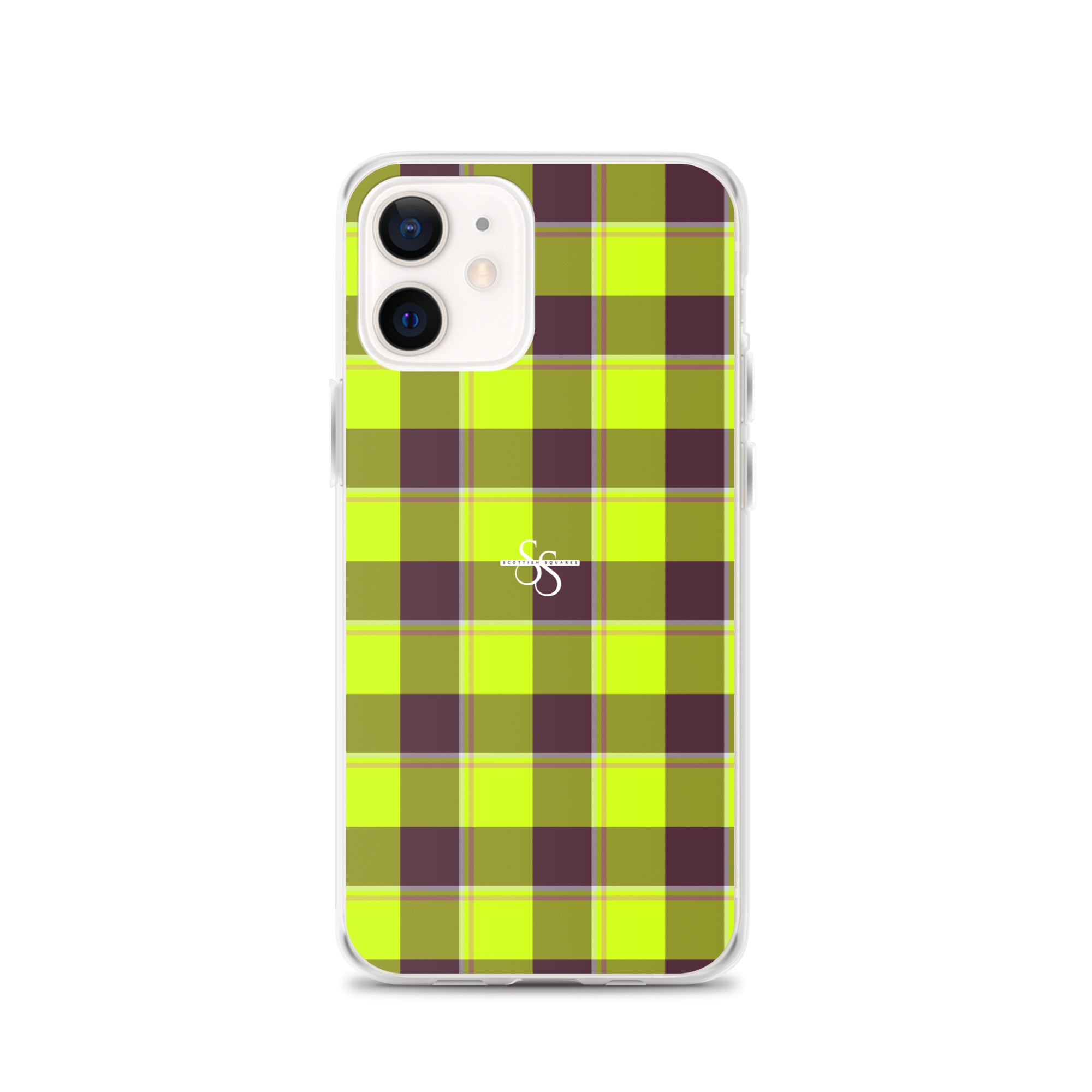 Clear Case for iPhone Electric Lime and Livid Brown Plaid iPhone 12 - Scottish Squares