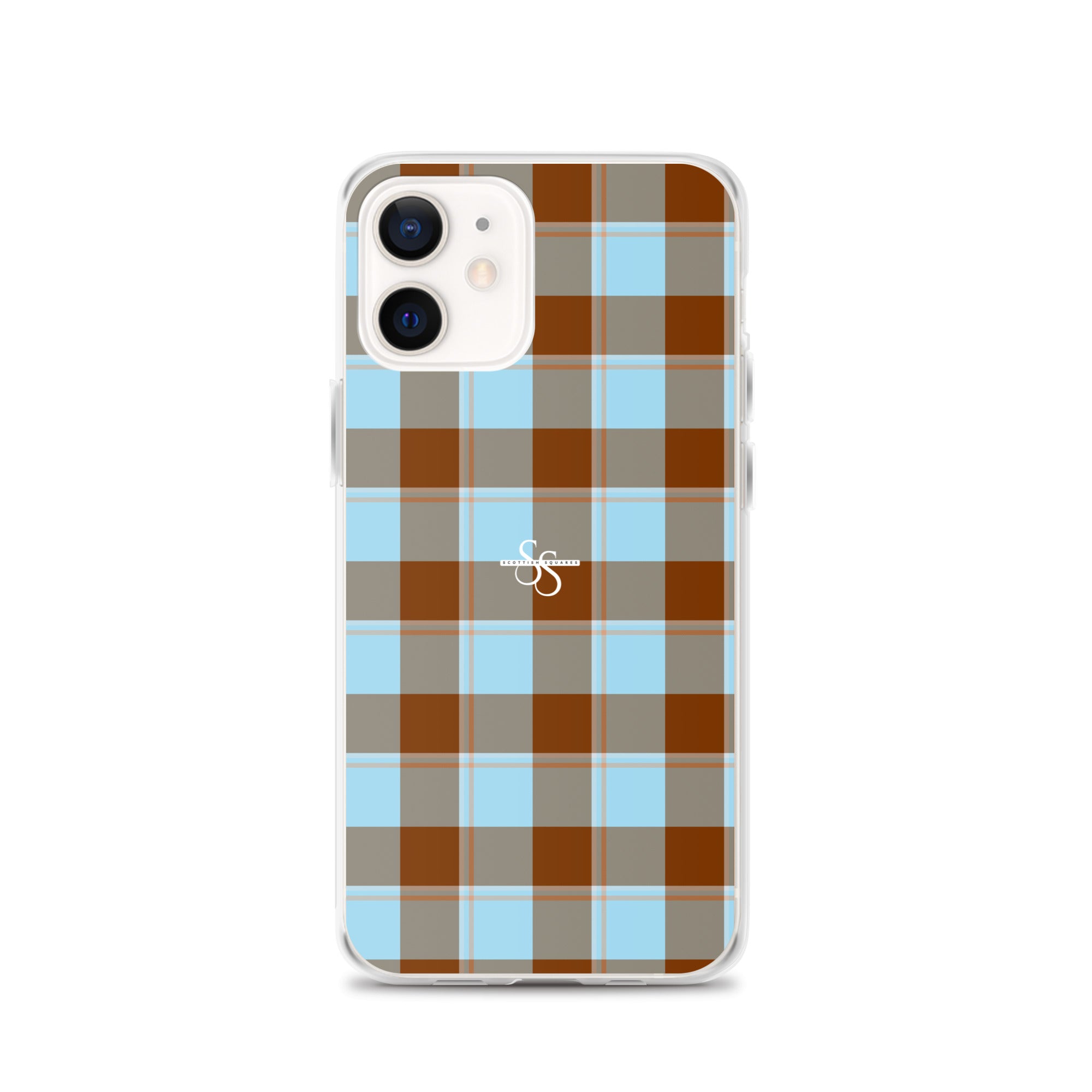 Clear Case for iPhone Blizzard Blue and Livid Brown Plaid iPhone 12 - Scottish Squares