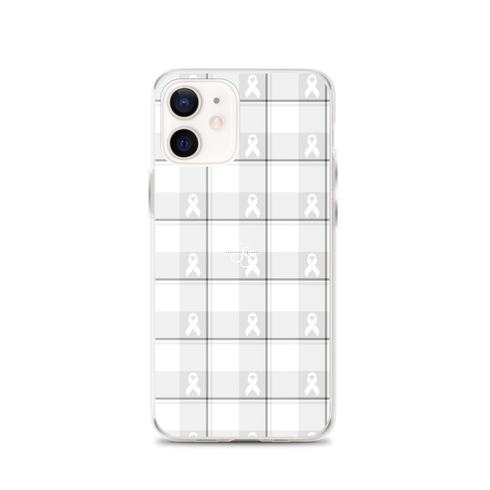 Clear Case for iPhone Lung Cancer Awareness Plaid, White Ribbon, Supportive Gift iPhone 12 - Scottish Squares