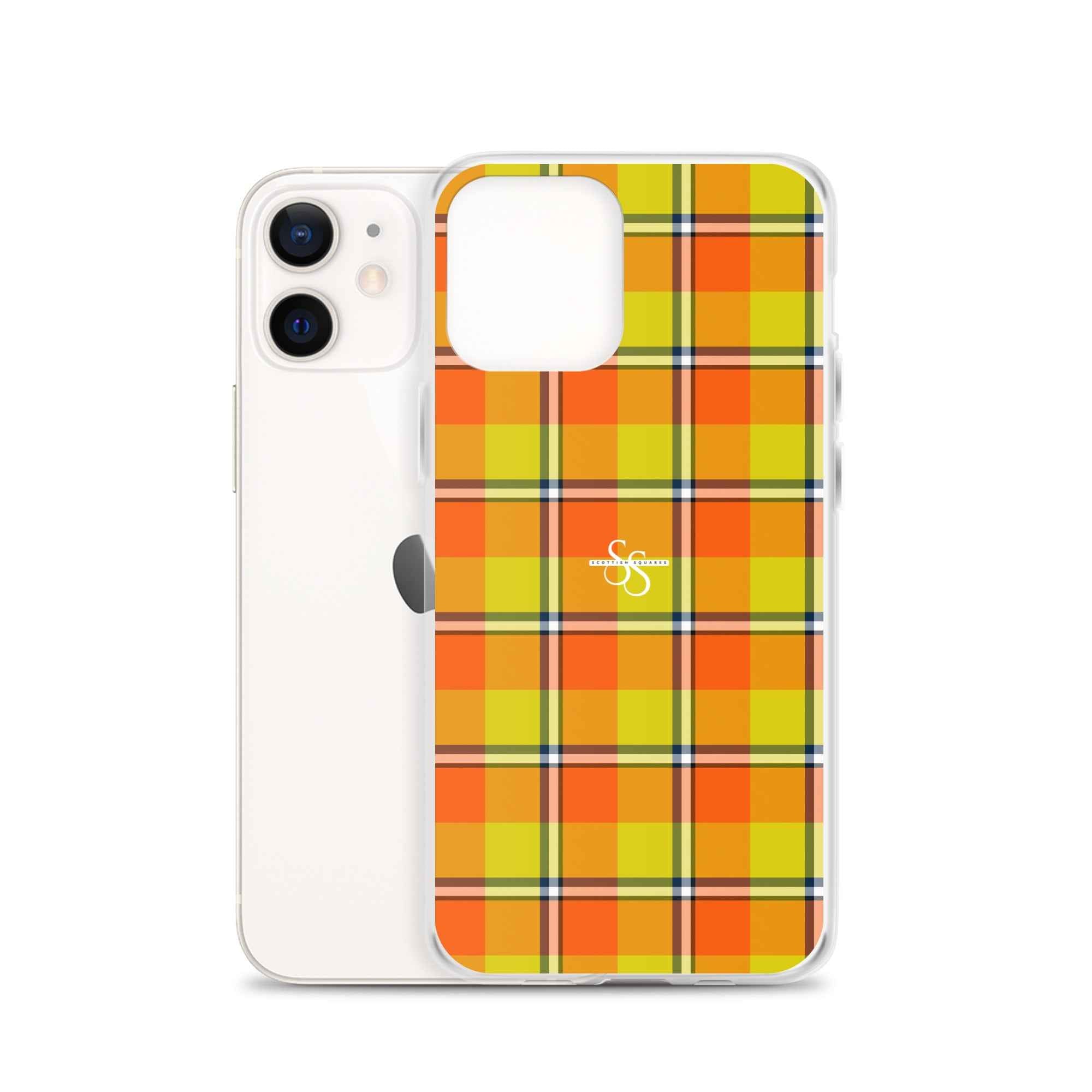 Clear Case for iPhone Blaze Orange and Bird Flower Plaid - Scottish Squares