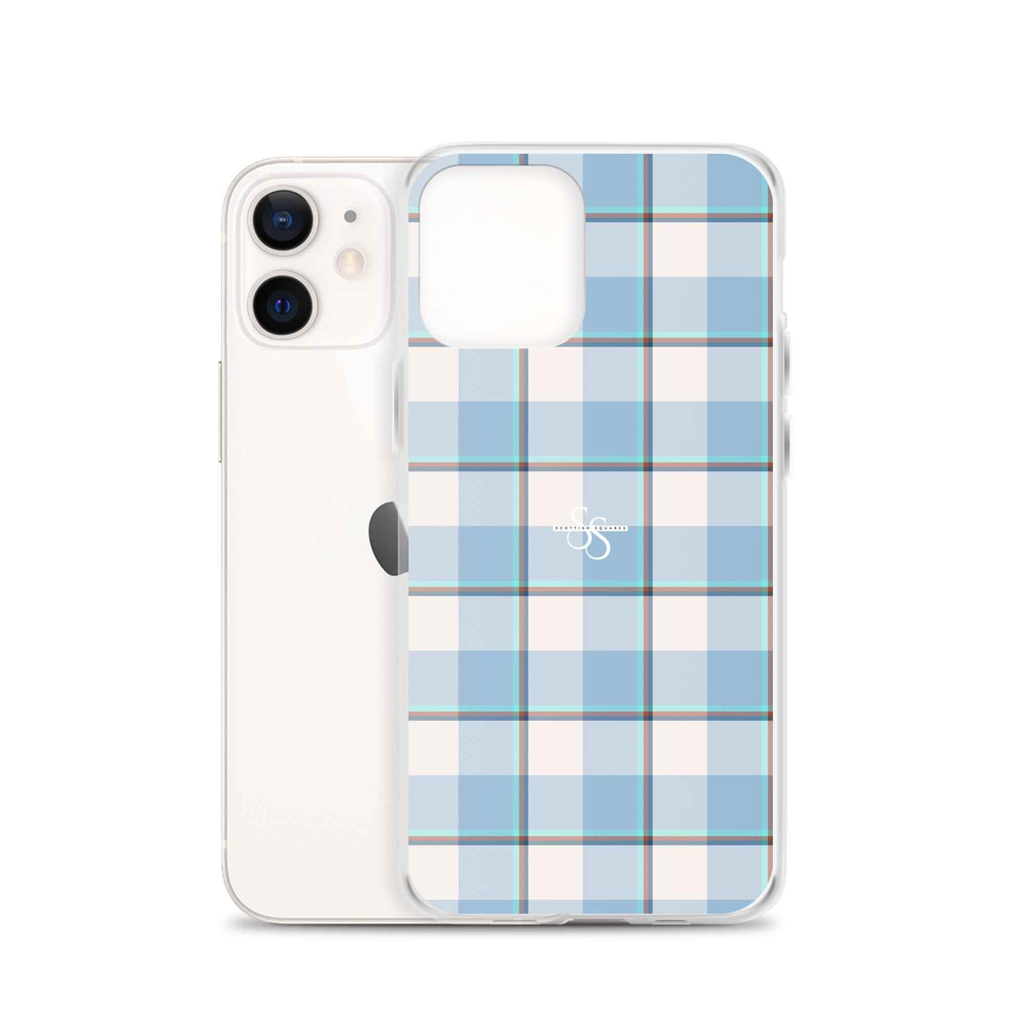 Clear Case for iPhone Pink Cloud and Blue Lagoon Plaid - Scottish Squares