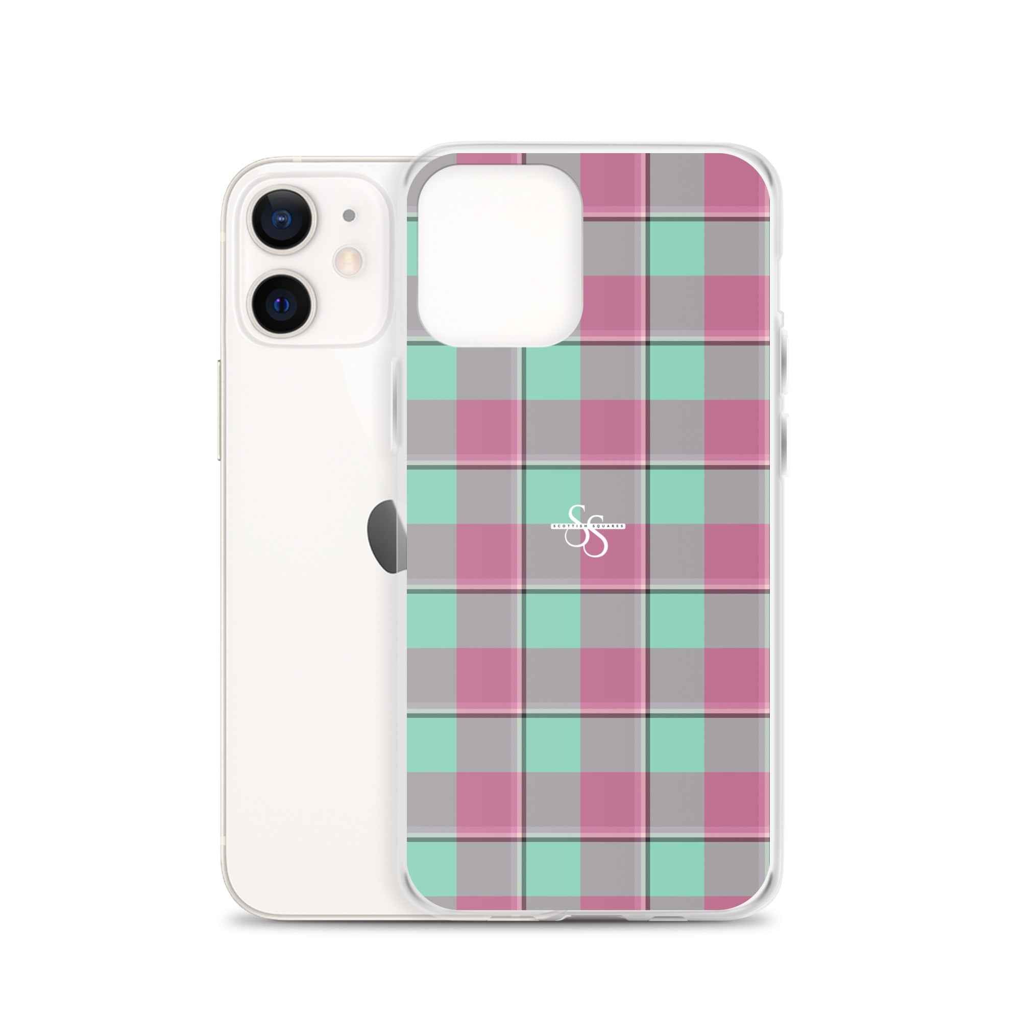 Clear Case for iPhone Vista Blue and Turkish Rose Plaid - Scottish Squares